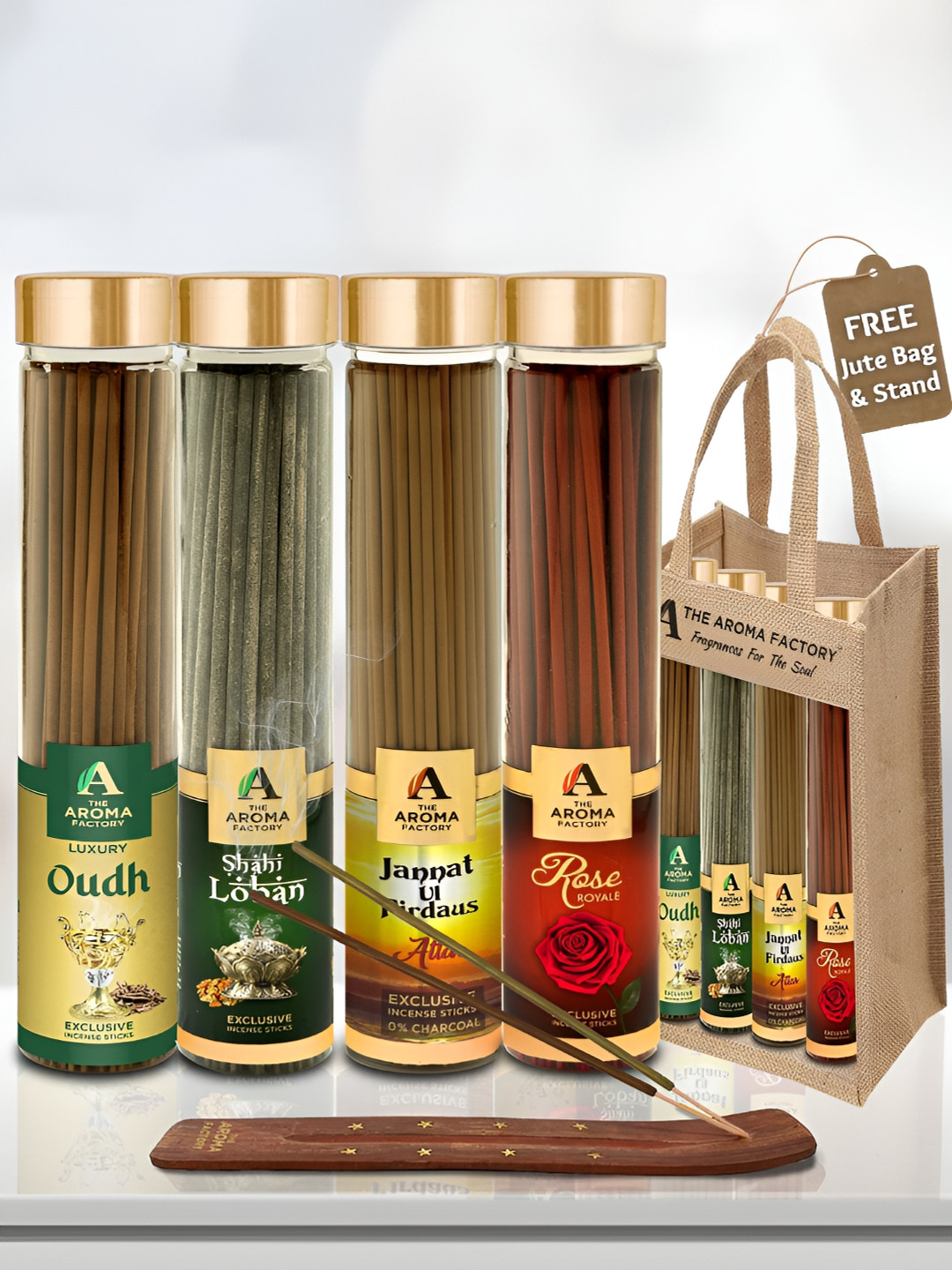 The Aroma Factory Red 4 Pieces Oudh, Loban, Attar Jannat, Rose Incense Agarbattis