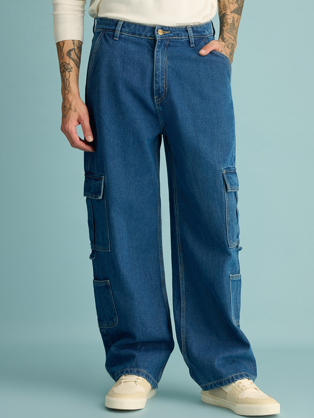 FREAKINS Men Mid-Rise Clean Look Cargo Jeans