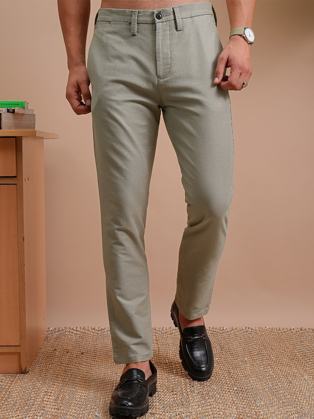 LOCOMOTIVE Men Mid Rise Slim Full Length Cotton Trousers