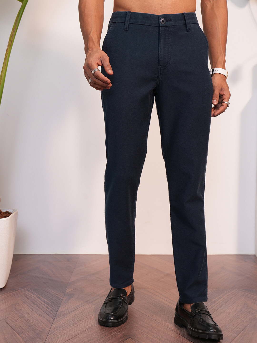 LOCOMOTIVE Men Mid Rise Slim Full Length Cotton Trousers