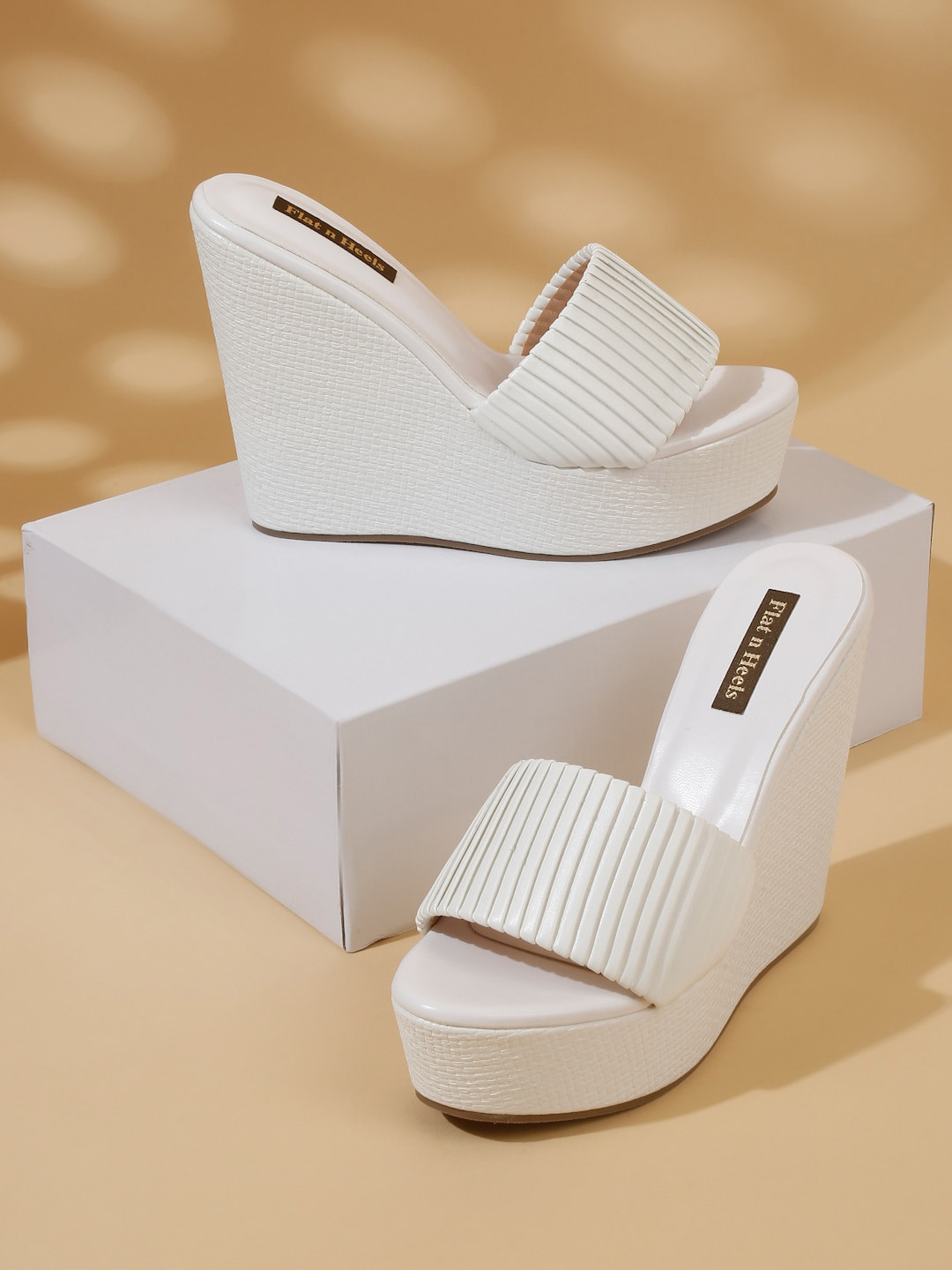 Flat n Heels Textured Open Toe Wedge Heels