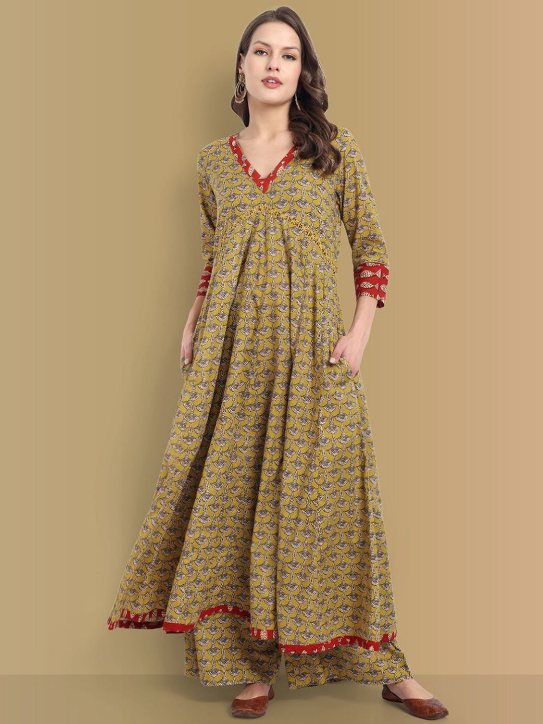 Mera Rang Ethnic Motifs Printed Pure Cotton Anarkali Kurta With Palazzo