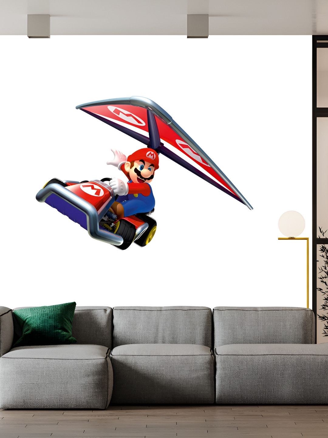 Wallpics White & Red Mario Cart Printed Vinyl Waterproof Wall Sticker