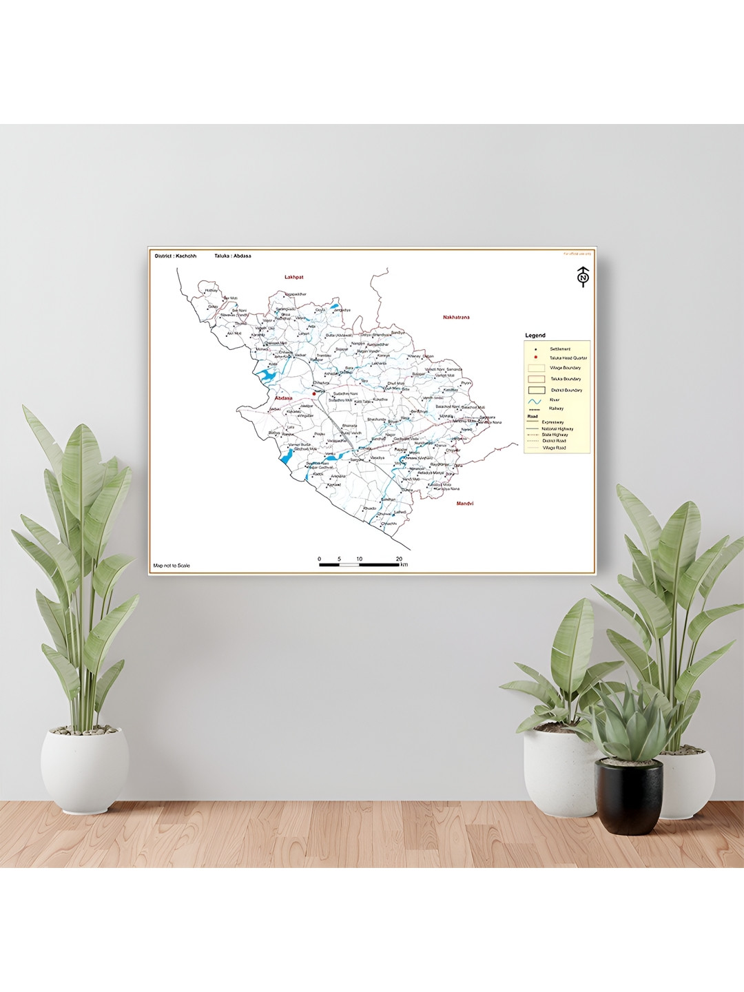 Wallpics White & Black Kachchh Abdasa Map Printed Water Resistant Wall Sticker