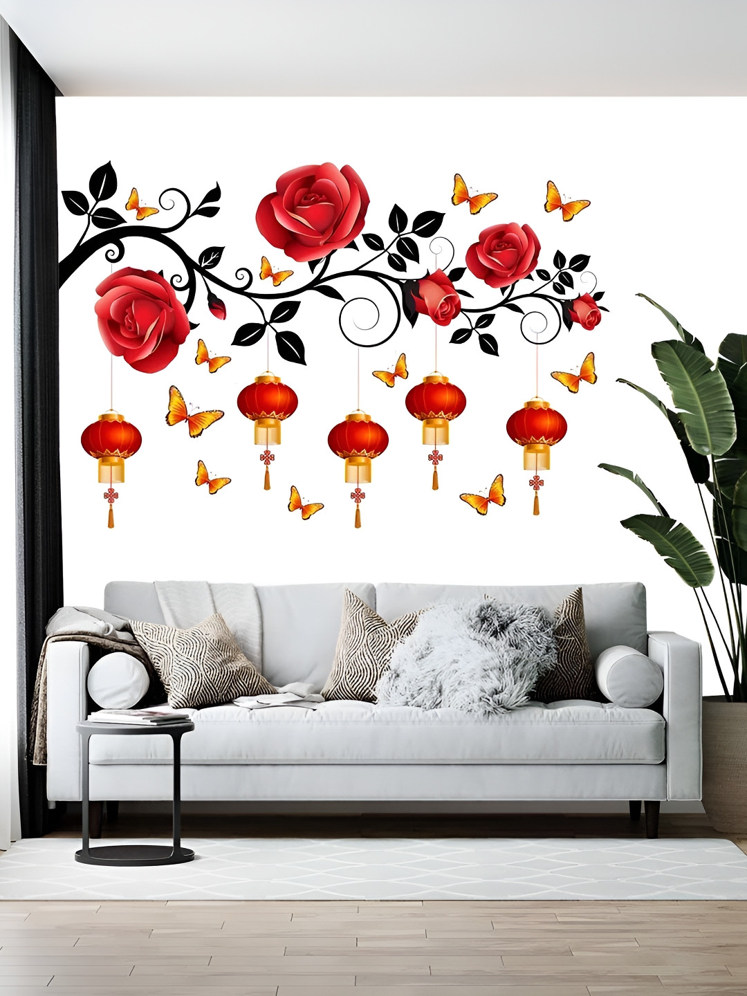 Wallpics White & Red Printed Vinyl Self Adhesive Wall Sticker