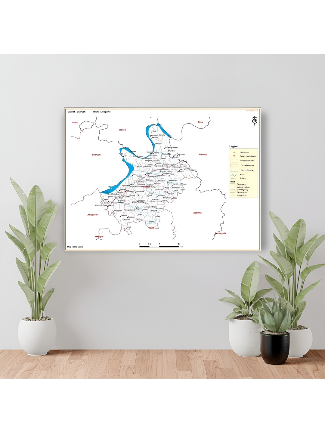 Wallpics White & Black Bharuch Jhagadia Map Printed Wall Sticker