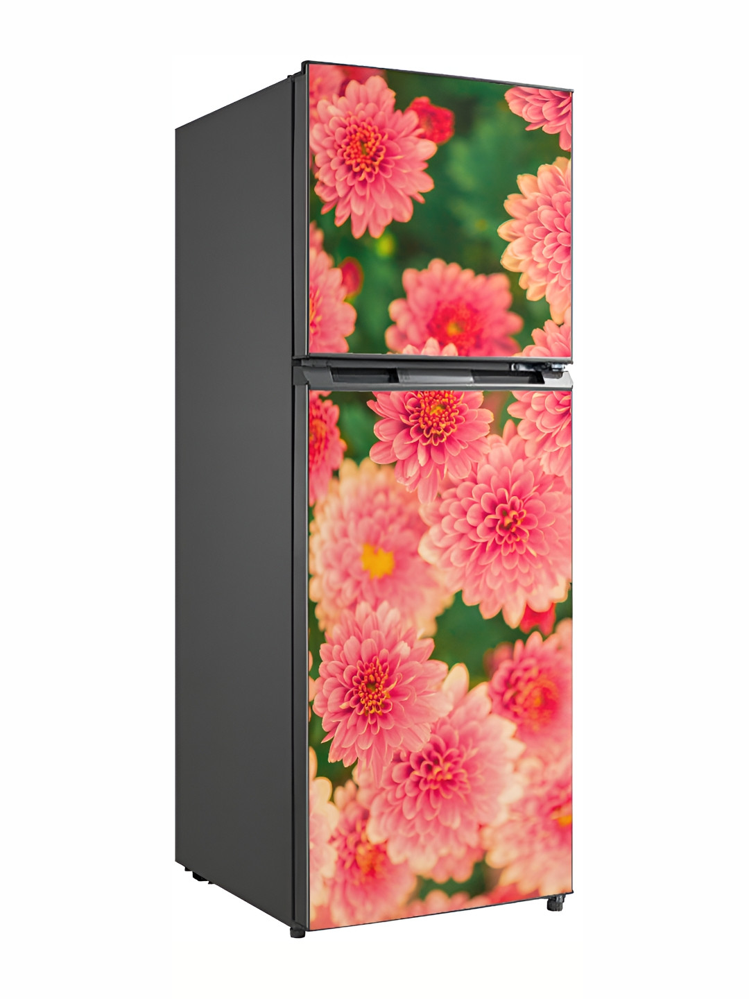 Wallpics Peach-Colored & Green Floral Printed Paper Fridge Sticker
