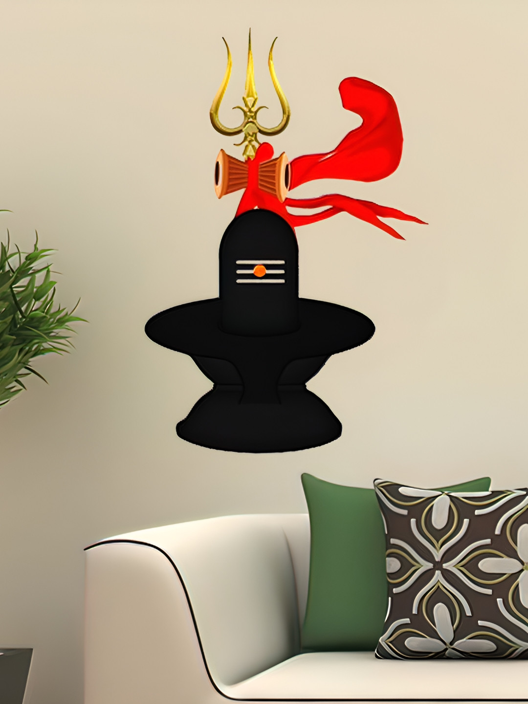 Wallpics Black & Red Shivling Printed Waterproof Wall Sticker