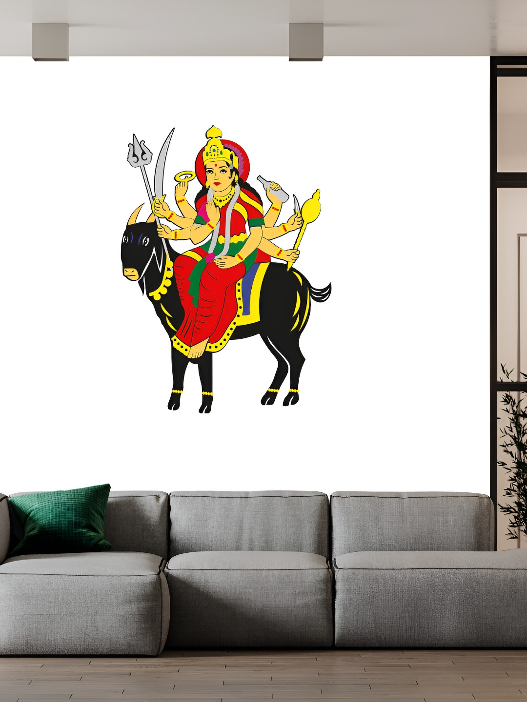 Wallpics White & Red Mata Ji Printed Waterproof Wall Sticker