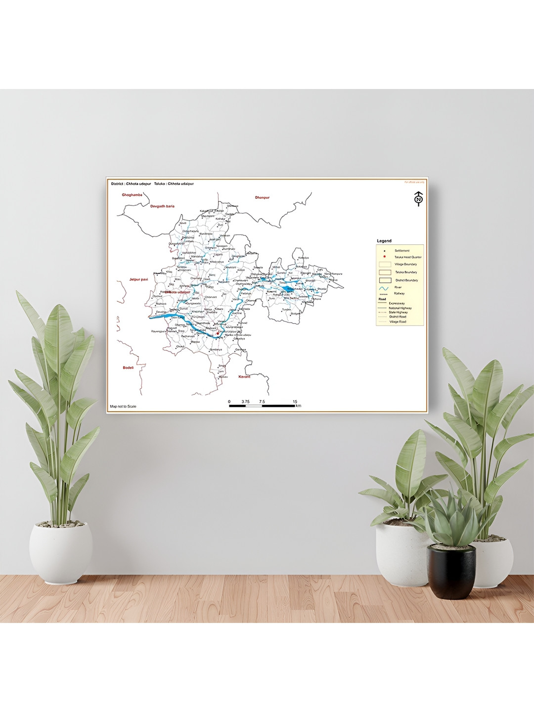 Wallpics White & Black Chhota Udaipur District Map Printed Water Resistant Wall Sticker