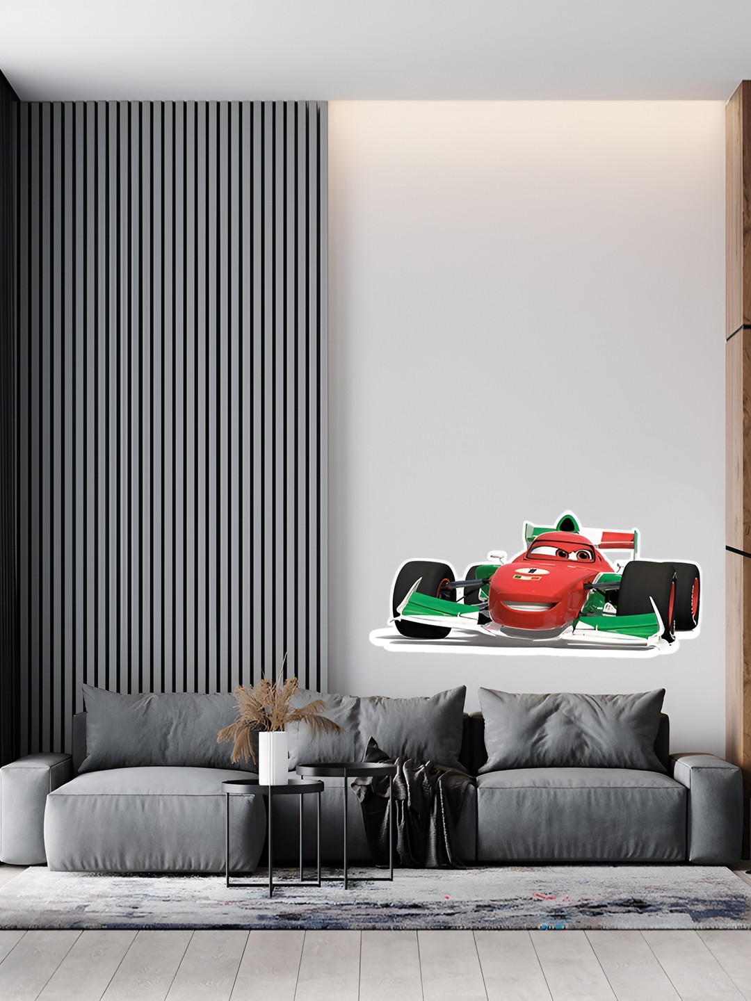 Wallpics Red & Black Toy Vehicle Printed Water Resistant Wall Sticker