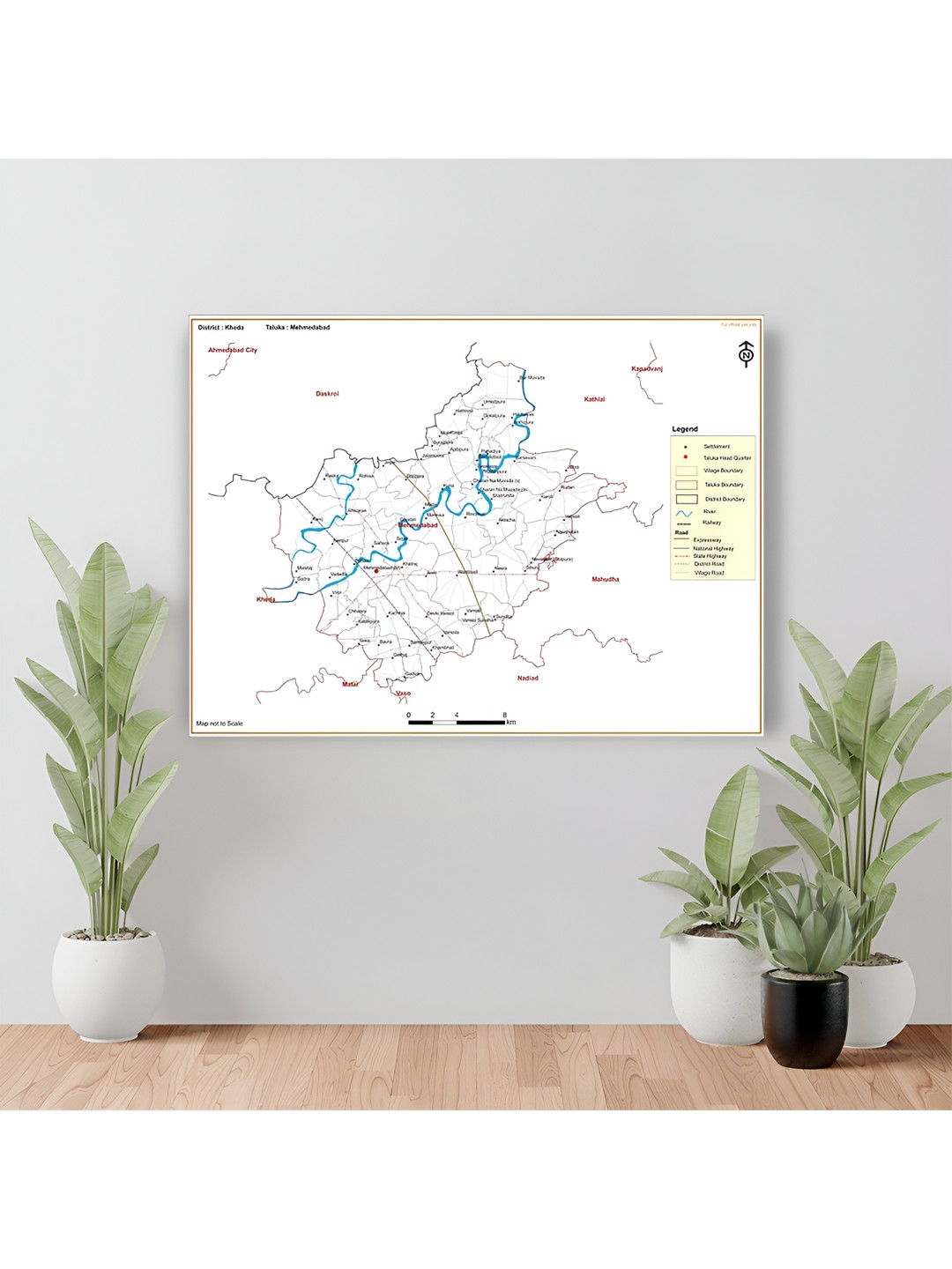 Wallpics White & Black Kheda District Mehmedabad Taluk Map Water Resistant Wall Sticker