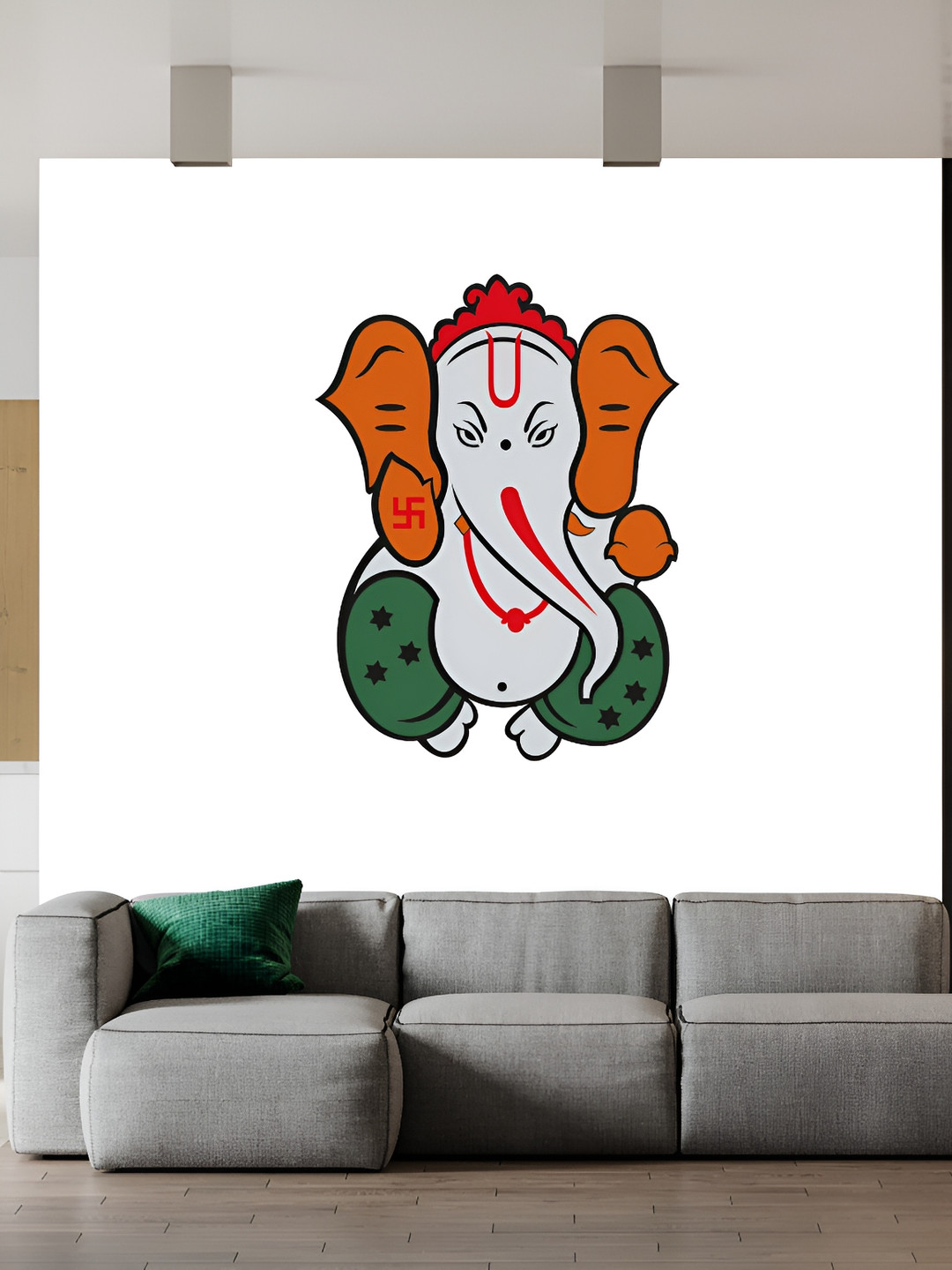 Wallpics White & Grey Ganesh Printed Waterproof Paper Wall Sticker