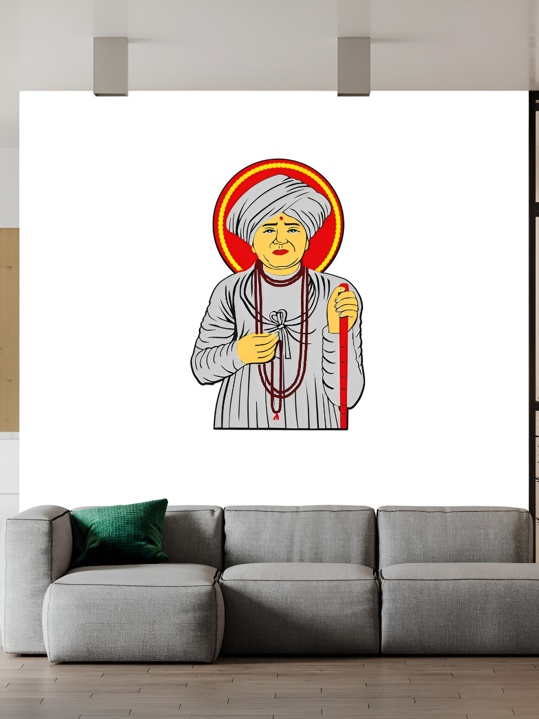 Wallpics White & Grey Jalaram Printed Waterproof Wall Sticker