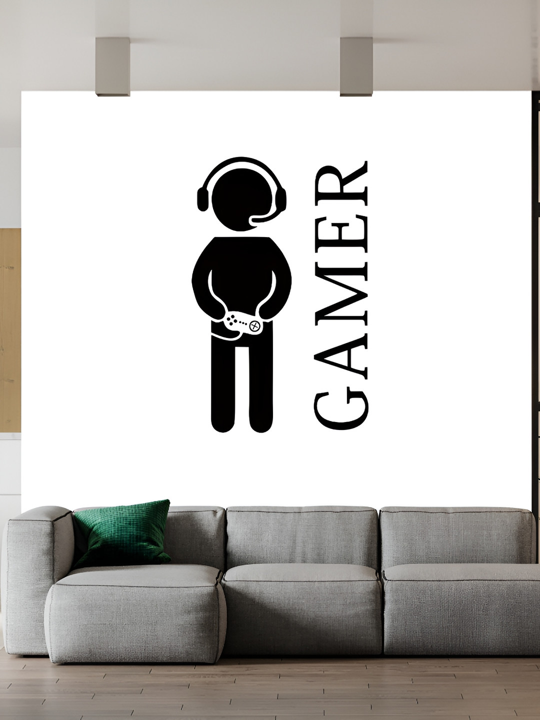 Wallpics White & Black Gamer Printed Waterproof Wall Sticker