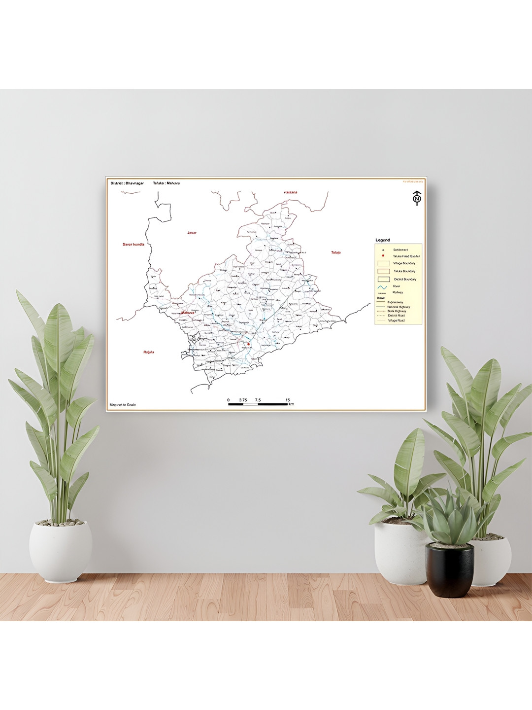 Wallpics White & Black Bhavnagar District Mahuva Taluk Map Water Resistant Wall Sticker