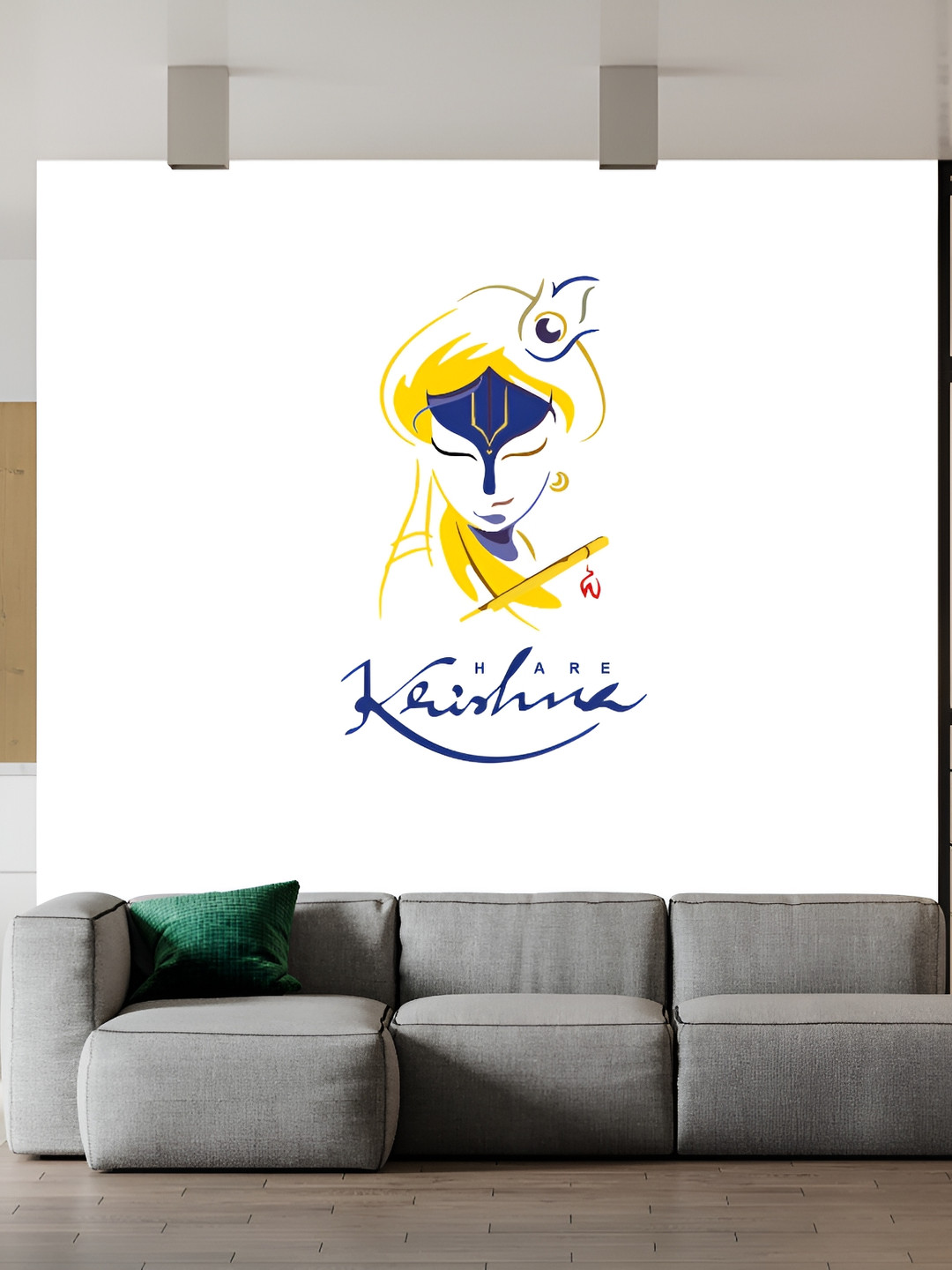 Wallpics Blue & Yellow Hare Krishna Printed Water Resistant Wall Sticker