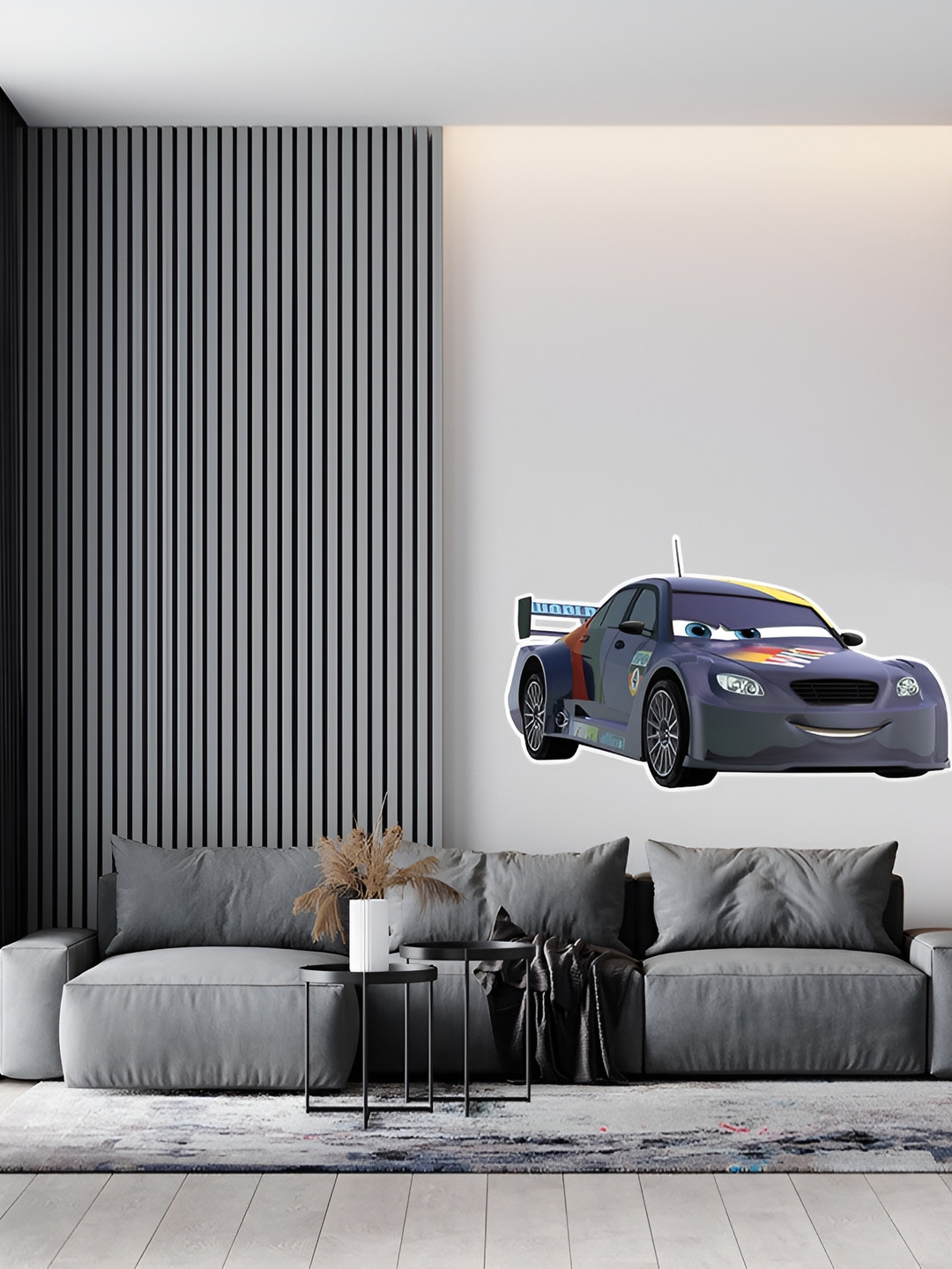 Wallpics White & Grey Car Printed Waterproof Wall Sticker