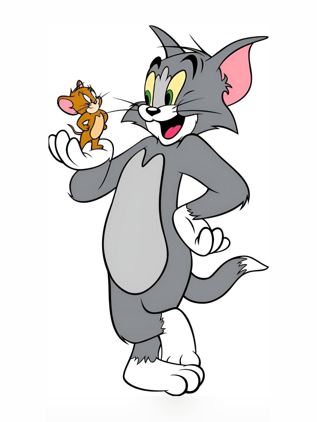 Wallpics White & Grey Tom & Jerry Printed Waterproof Wall Sticker