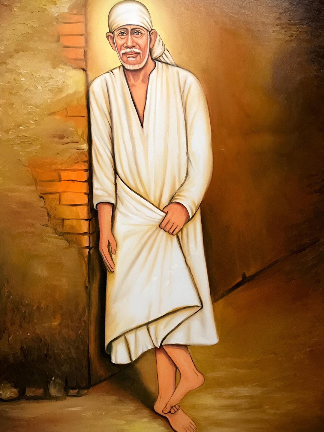 Wallpics White & Tan Brown Sai Baba Printed Waterproof Wall Sticker