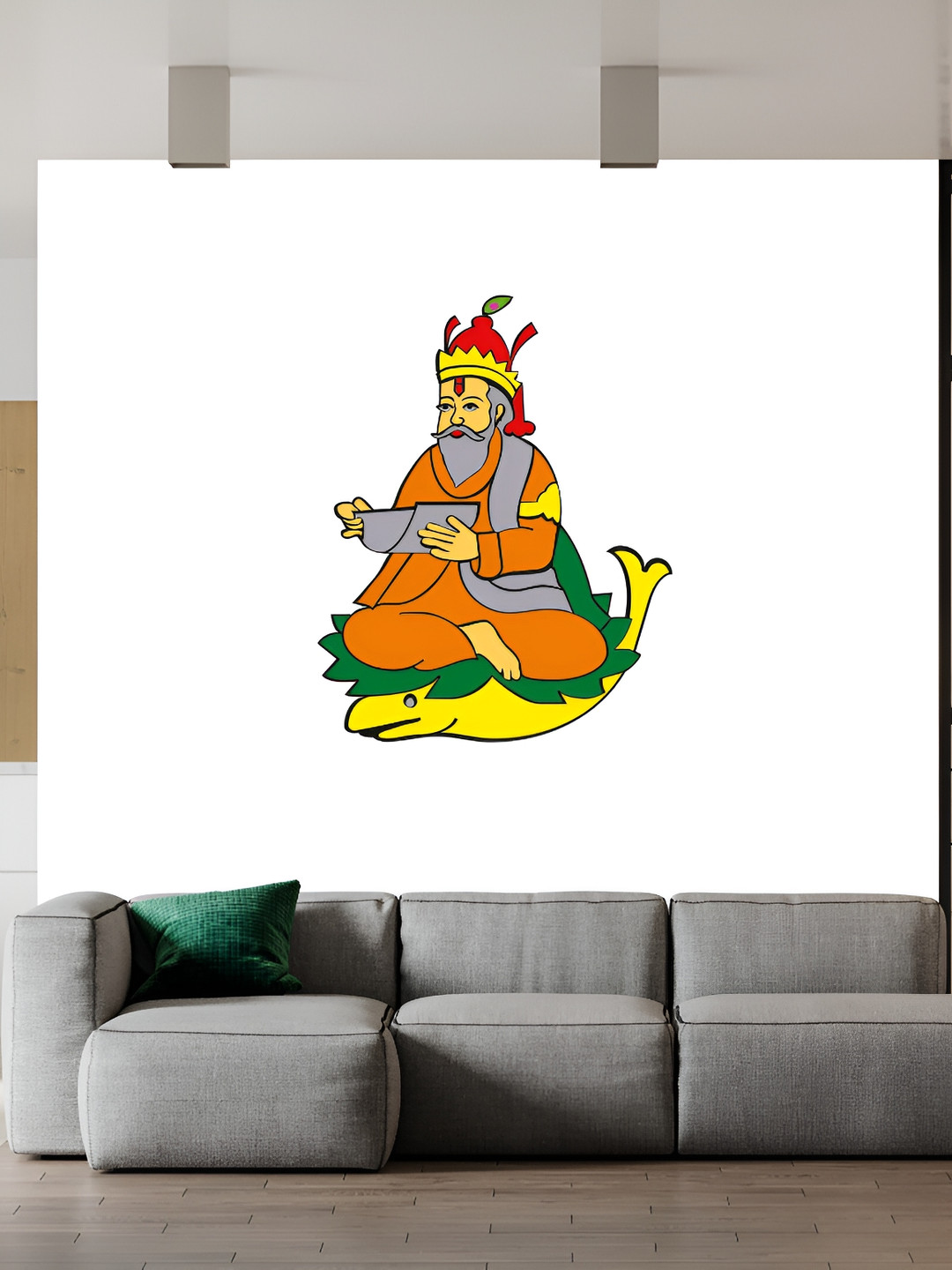 Wallpics White & Grey Lord Jhulelal Ji Printed Waterproof Wall Sticker