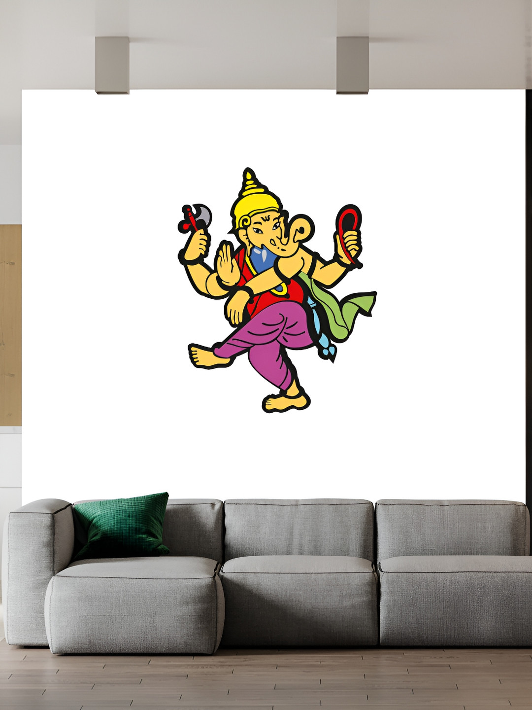 Wallpics Yellow & Purple Lord Ganesh Printed Water Resistant Wall Sticker