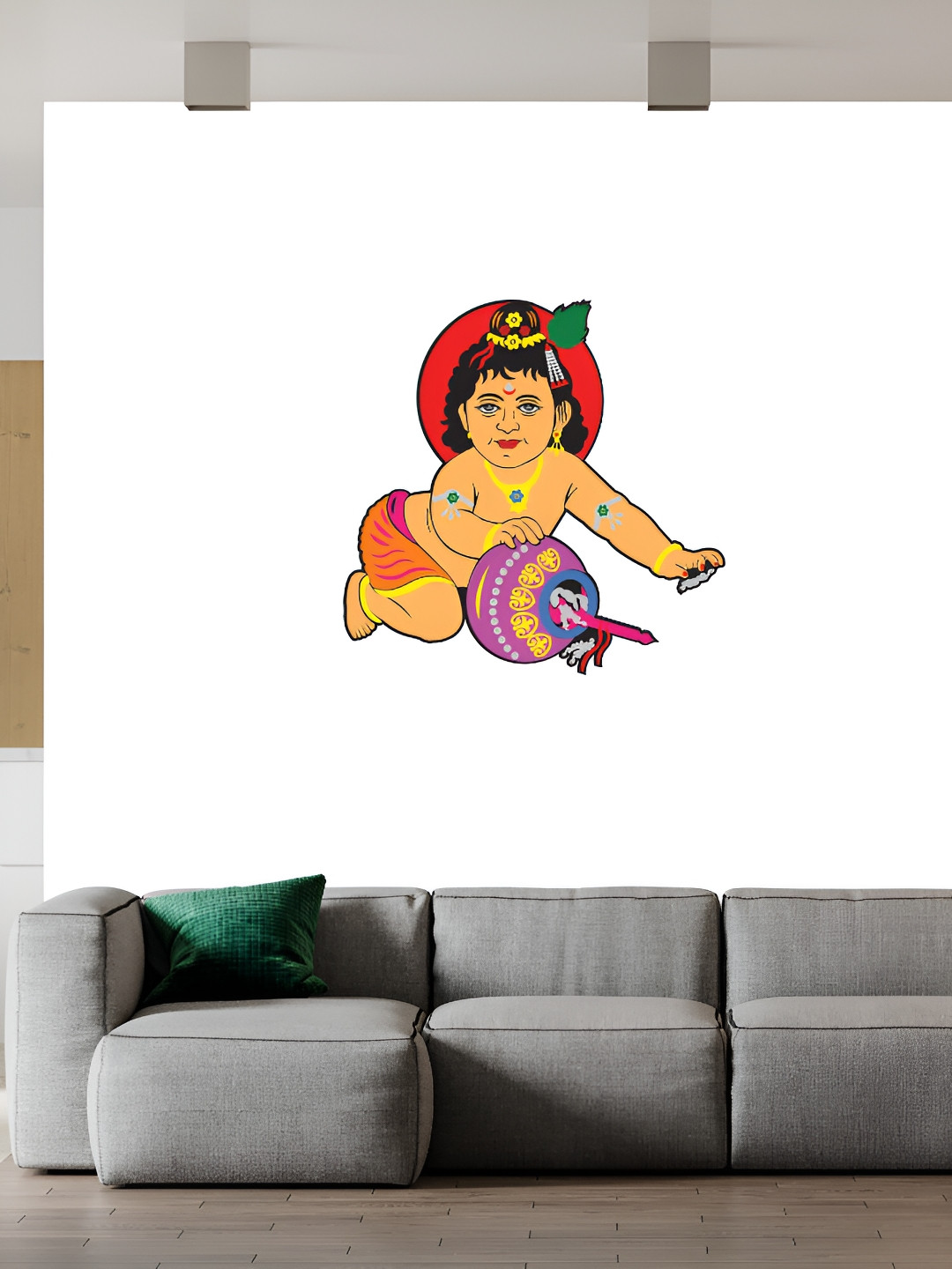 Wallpics White & Beige ladoo gopal Printed Waterproof Wall Sticker