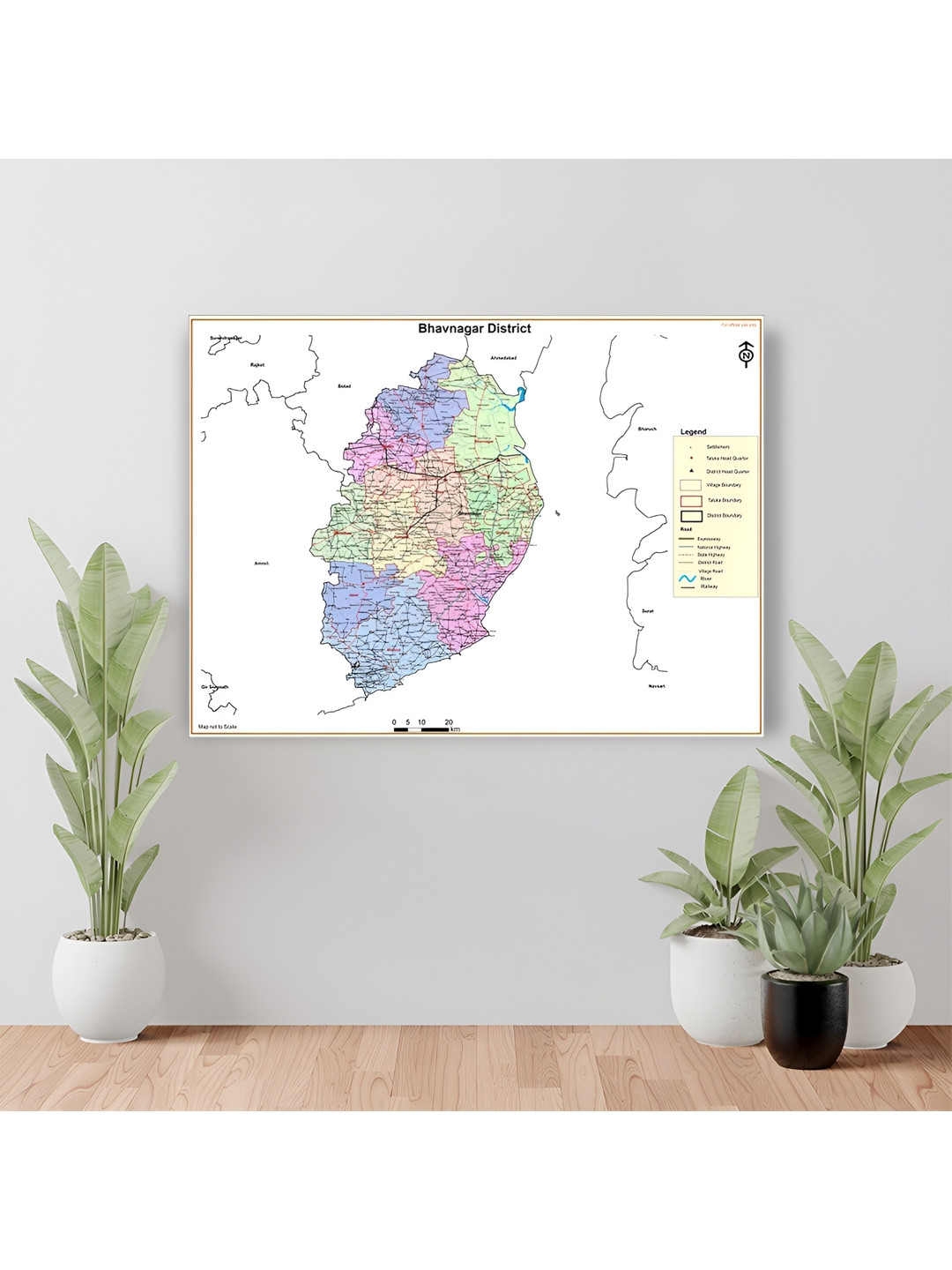 Wallpics White & Blue Bhavnagar District Map Printed Waterproof Wall Sticker
