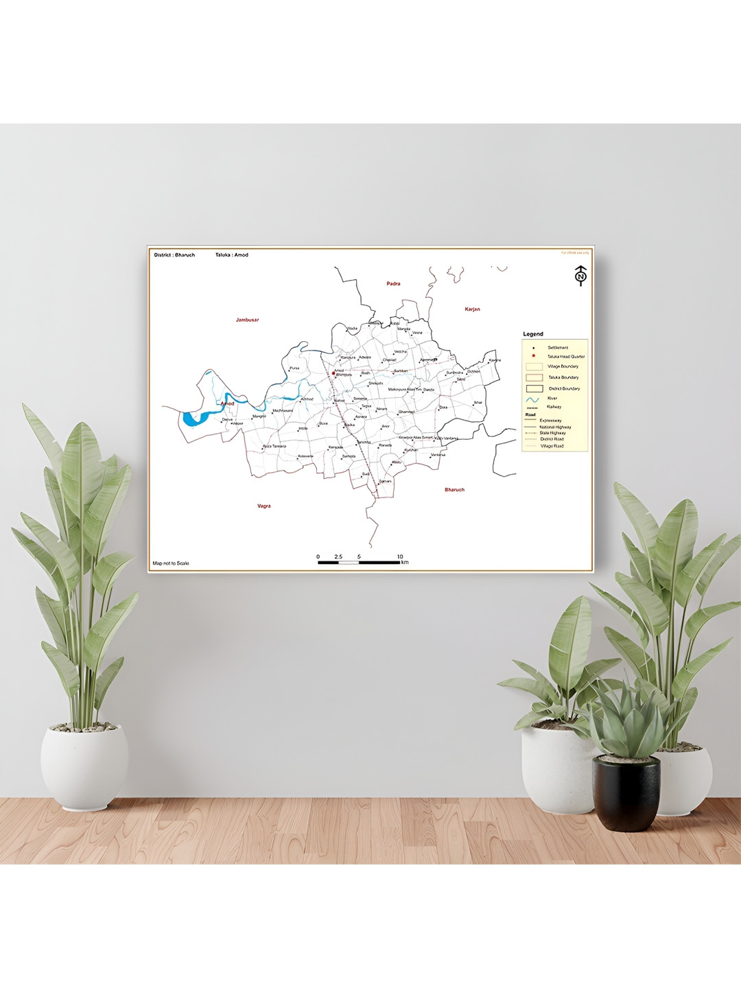 Wallpics White & Black bharuch Map Printed Waterproof Wall Sticker