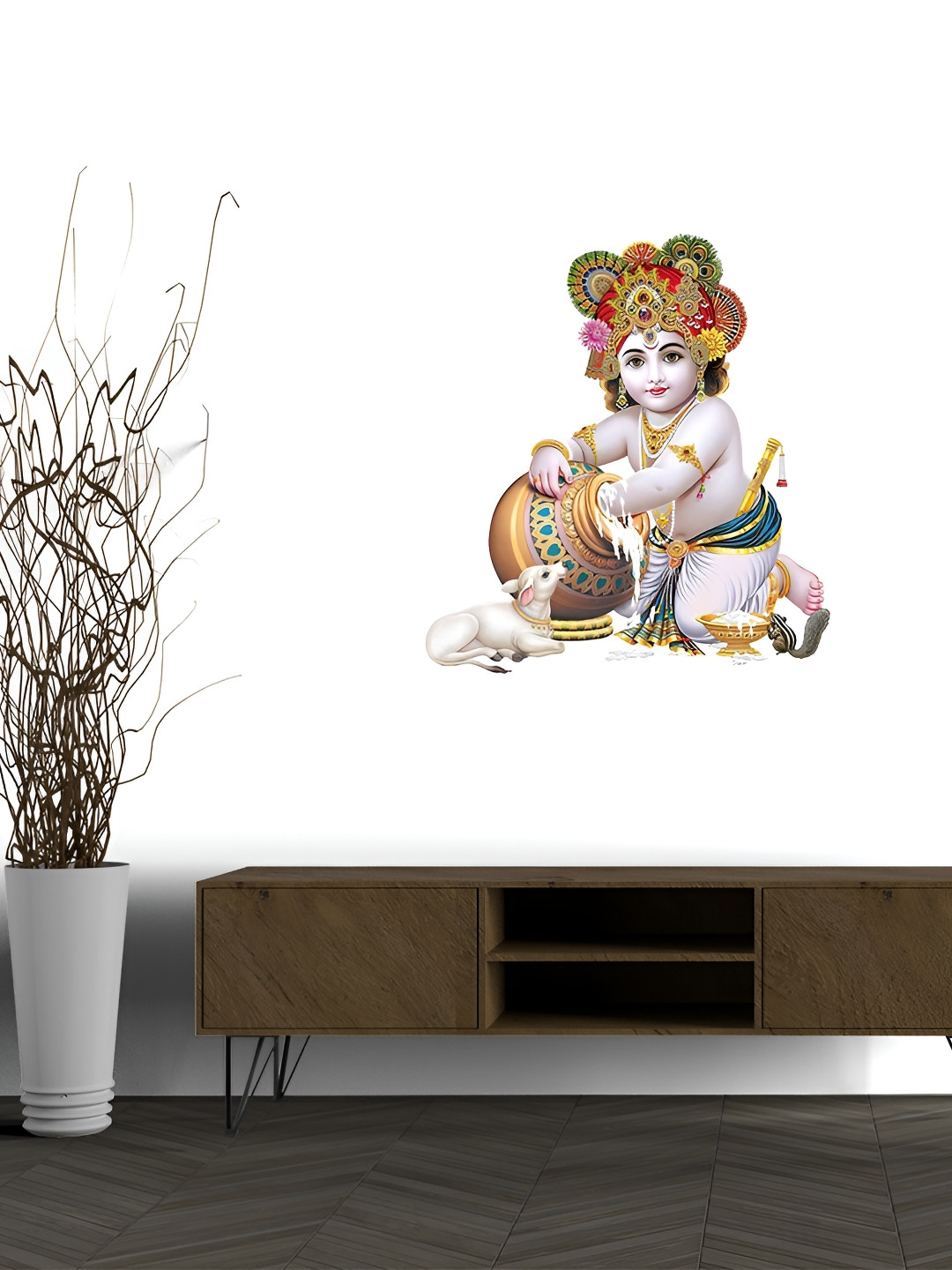 Wallpics White & Cream Coloured Krishna Ji Printed Waterproof Wall Sticker