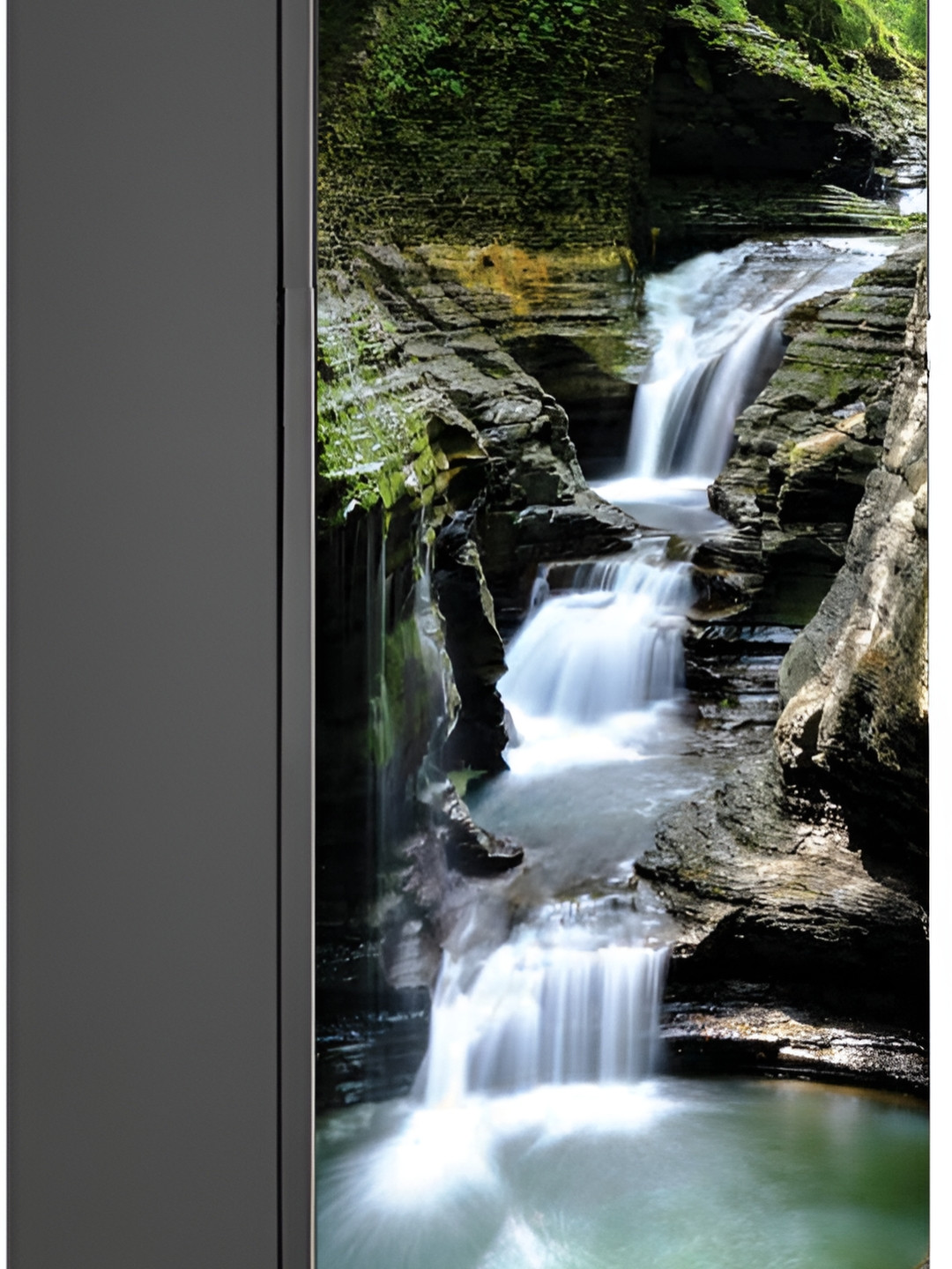 Wallpics Green & Blue Waterfall Printed Waterproof Fridge Sticker
