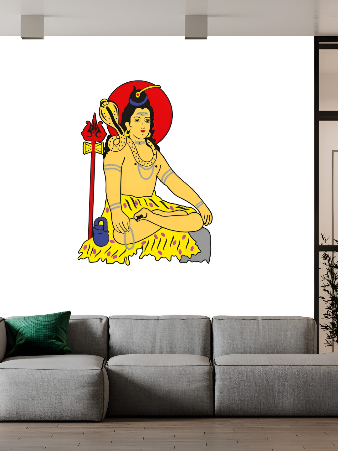 Wallpics White & Yellow Shiv Ji Printed Waterproof Wall Sticker