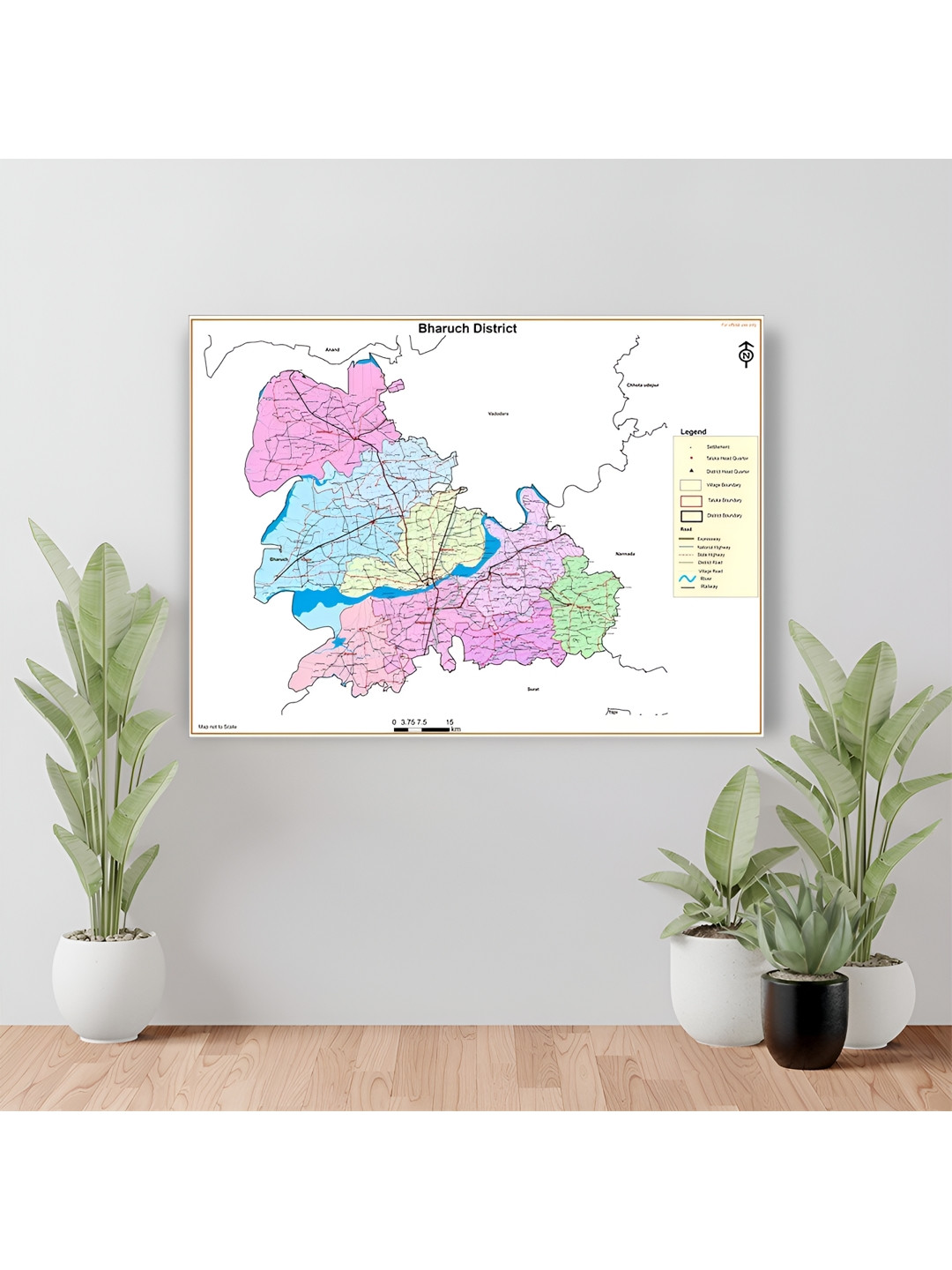 Wallpics White & Pink Bharuch Map Printed Waterproof Wall Sticker