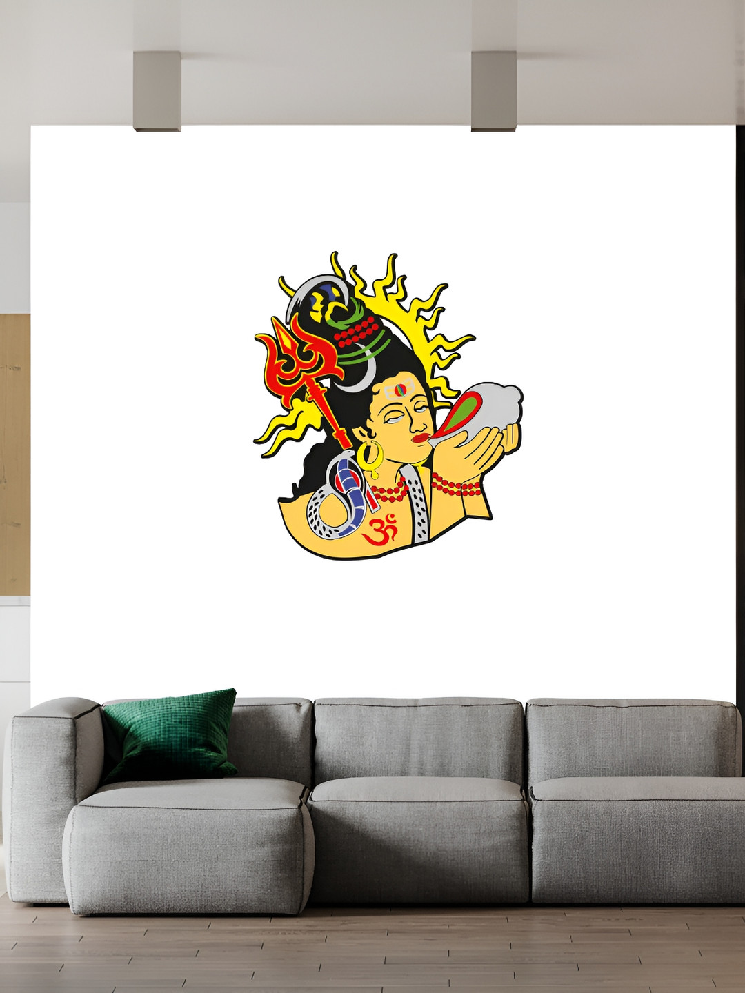 Wallpics White & Yellow Shivji Printed Waterproof Wall Sticker