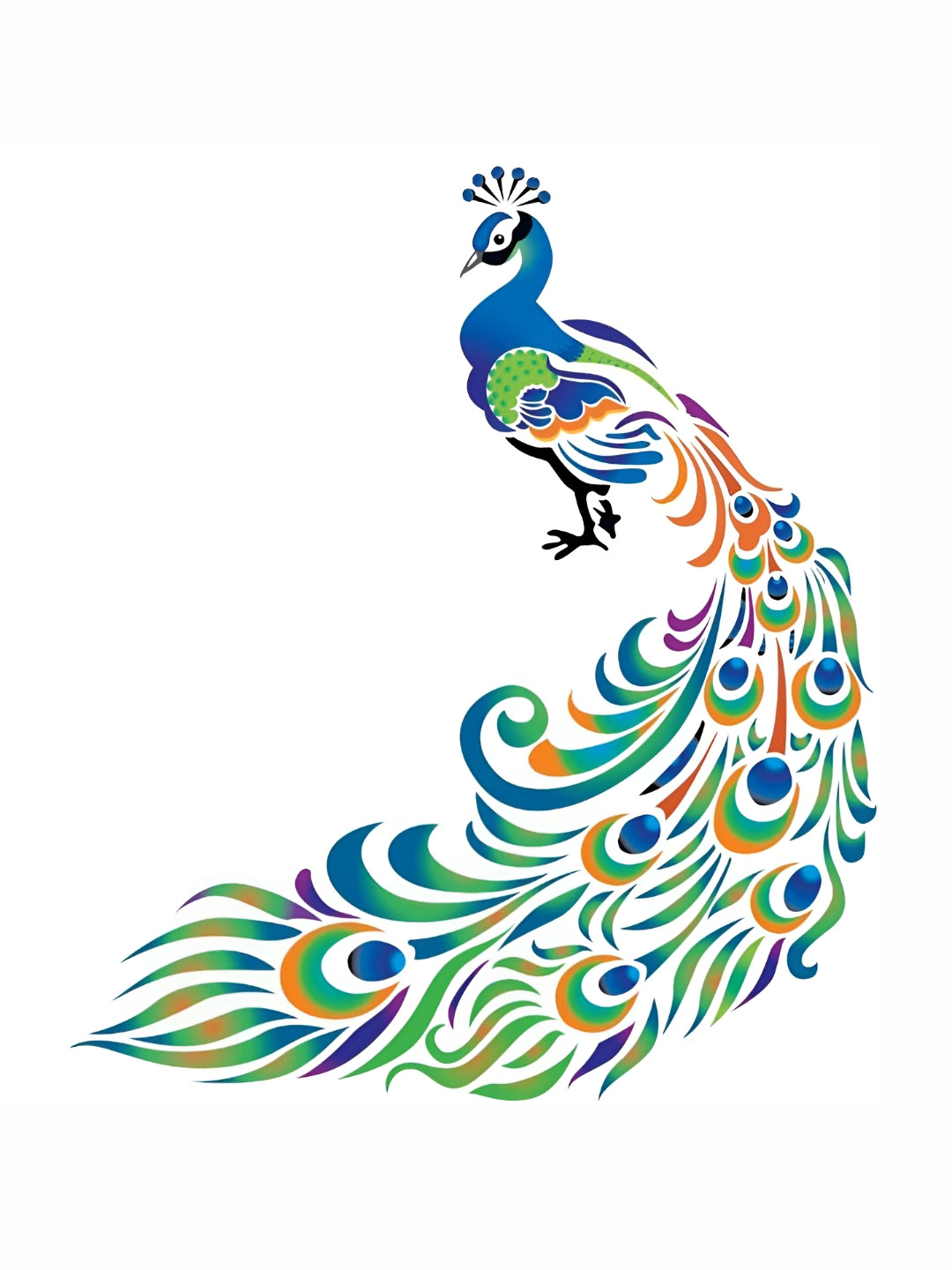 Wallpics White & Blue Peacock Printed Waterproof Wall Sticker