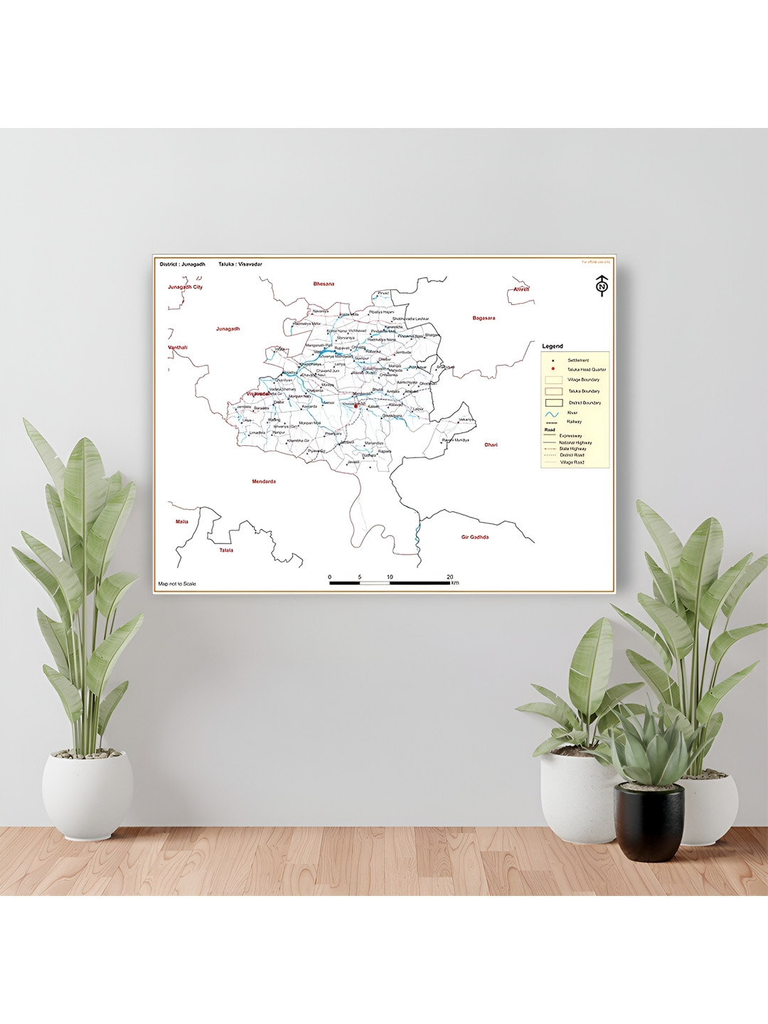 Wallpics White & Pink Junagadh Map Printed Waterproof Wall Sticker