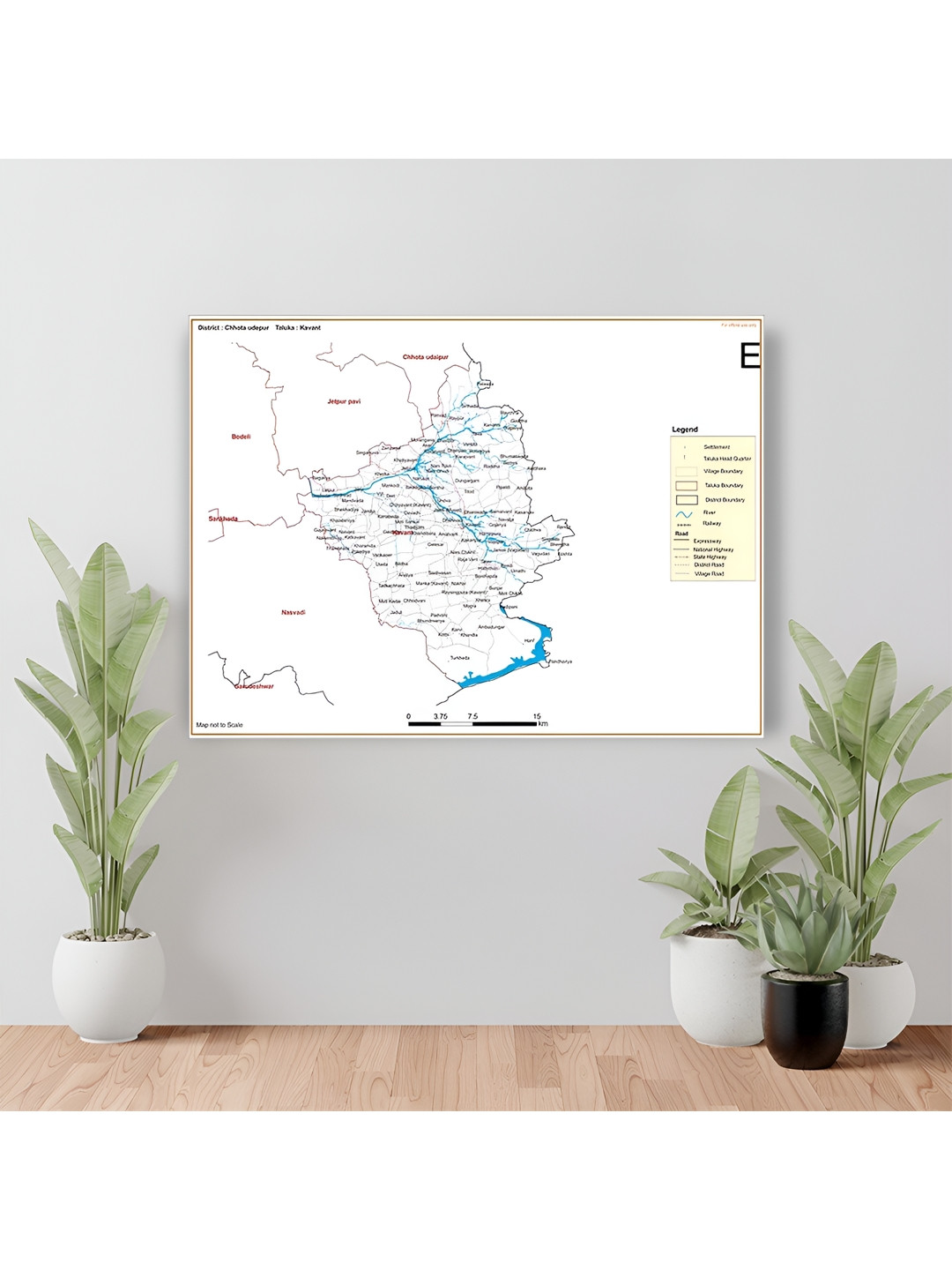 Wallpics White & Black Chhota Udepur District Kavant Taluk Map Waterproof Wall Sticker