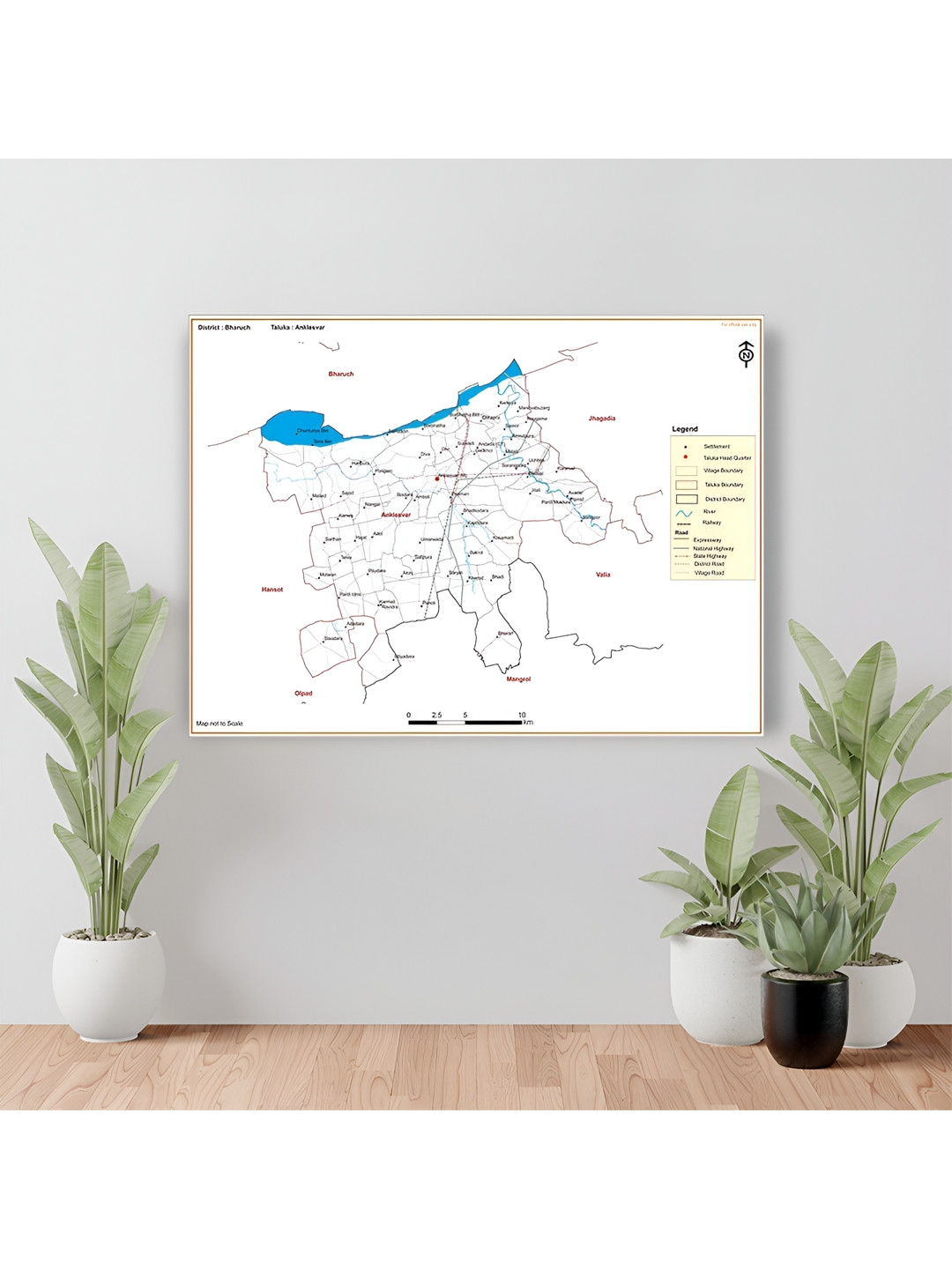 Wallpics White & Black Bharuch District Anklesvar Taluk Map Water Resistant Wall Sticker