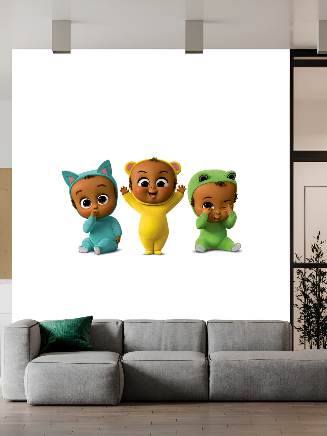 Wallpics Yellow & Green Cartoon Characters Printed Self-Adhesive Waterproof Wallpaper