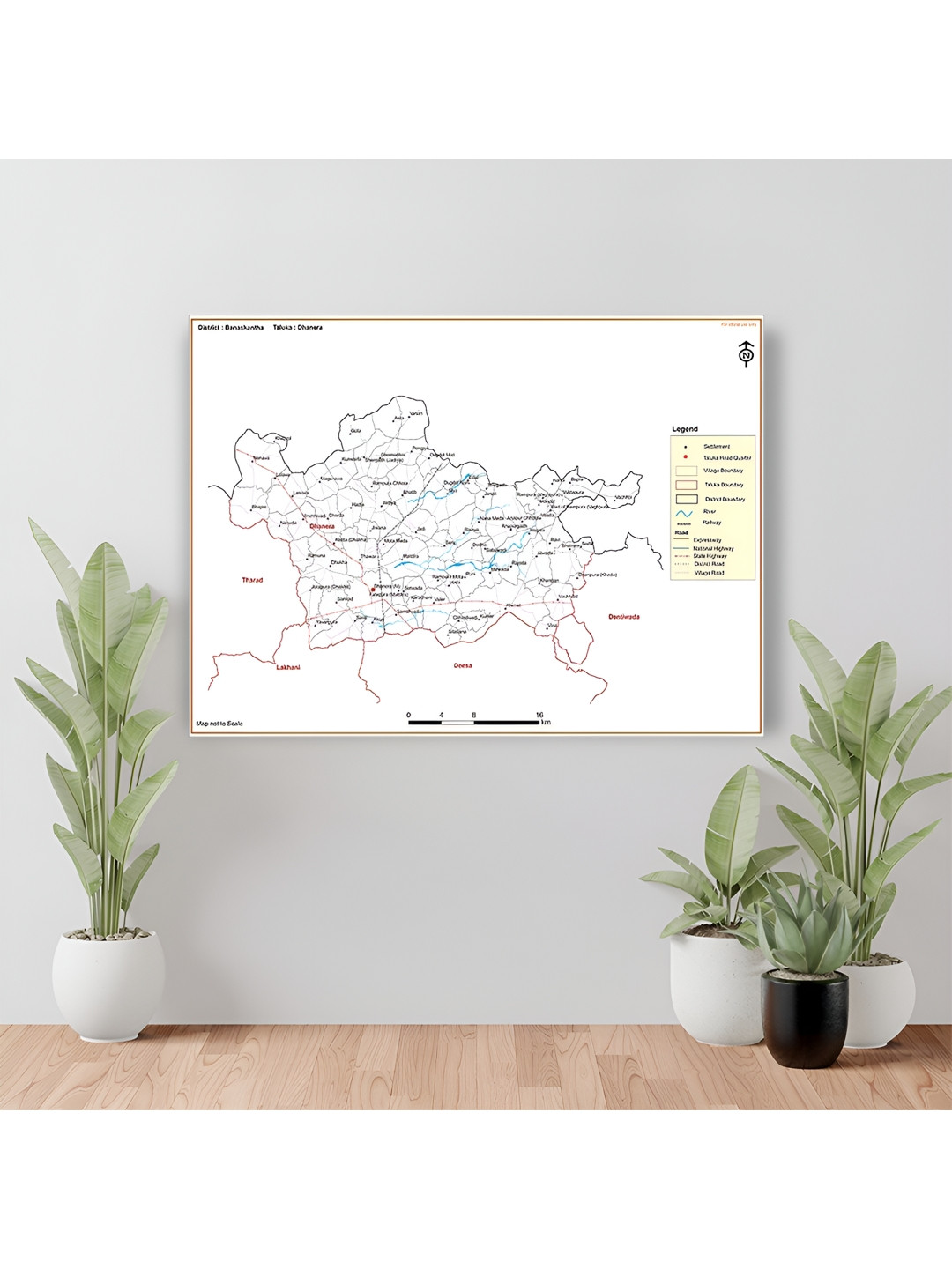 Wallpics White & Black Banaskantha District Dhanera Taluk Map Water Resistant Wall Sticker
