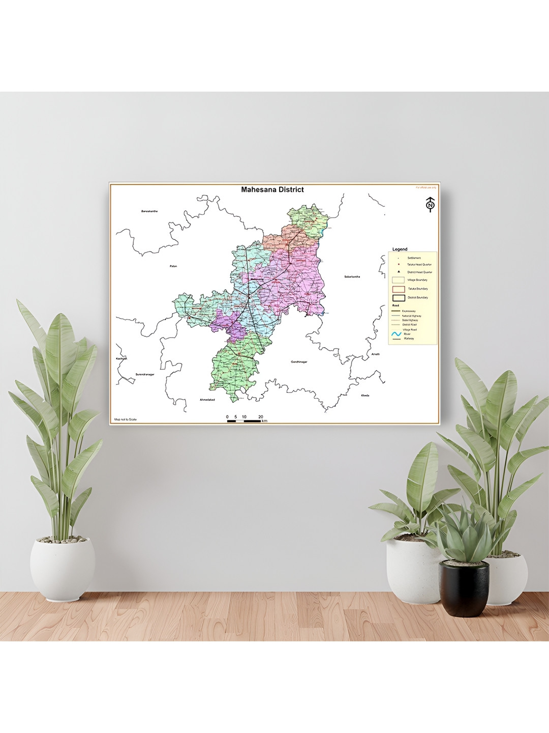 Wallpics White & Black Mahesana District Map Water Resistant Wall Sticker