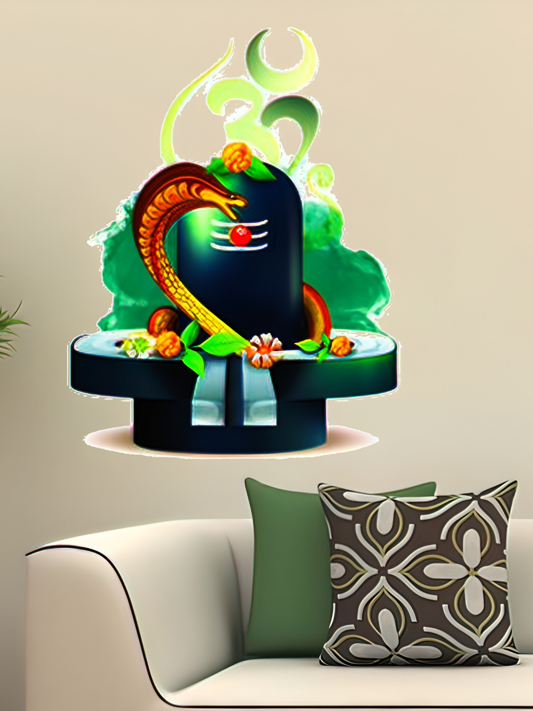 Wallpics Green & Black Lord Shiva Printed Self-Adhesive Waterproof Wallpaper