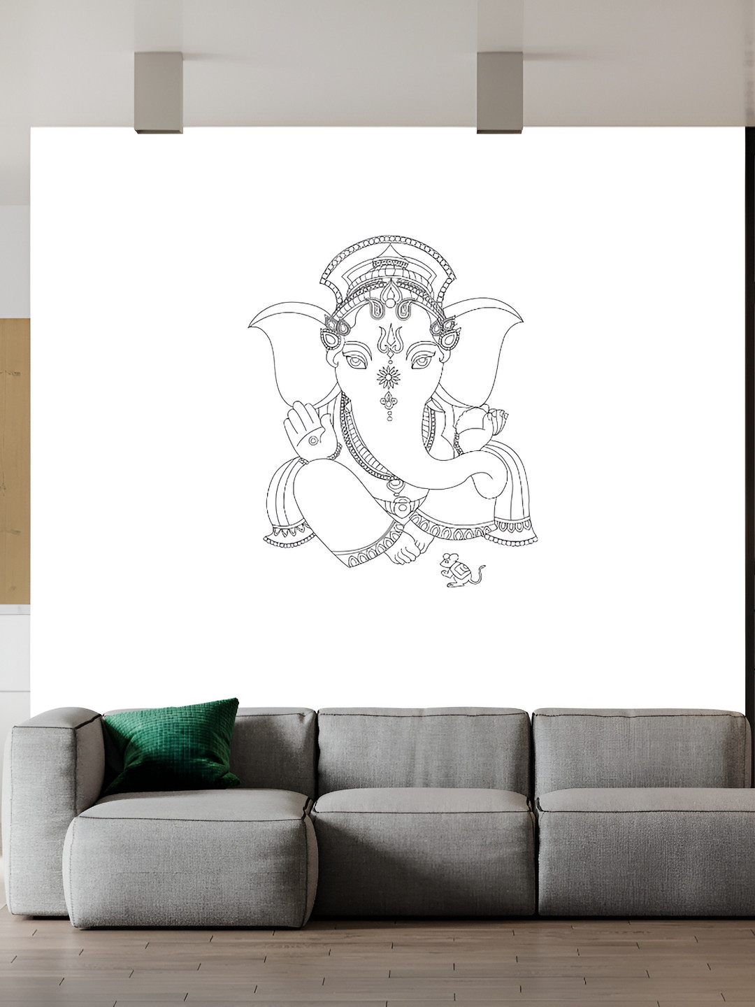 Wallpics Black & White Lord Ganesh Printed Water Resistant Wall Sticker