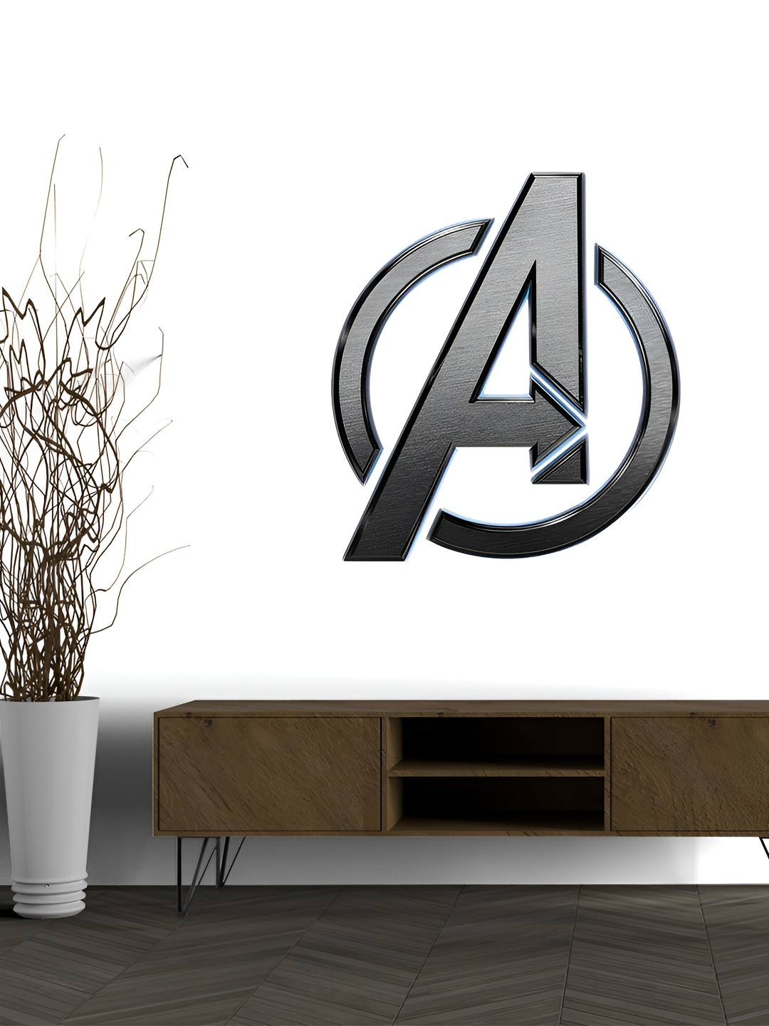 Wallpics White & Grey Avengers Symbol Printed Waterproof Wall Sticker