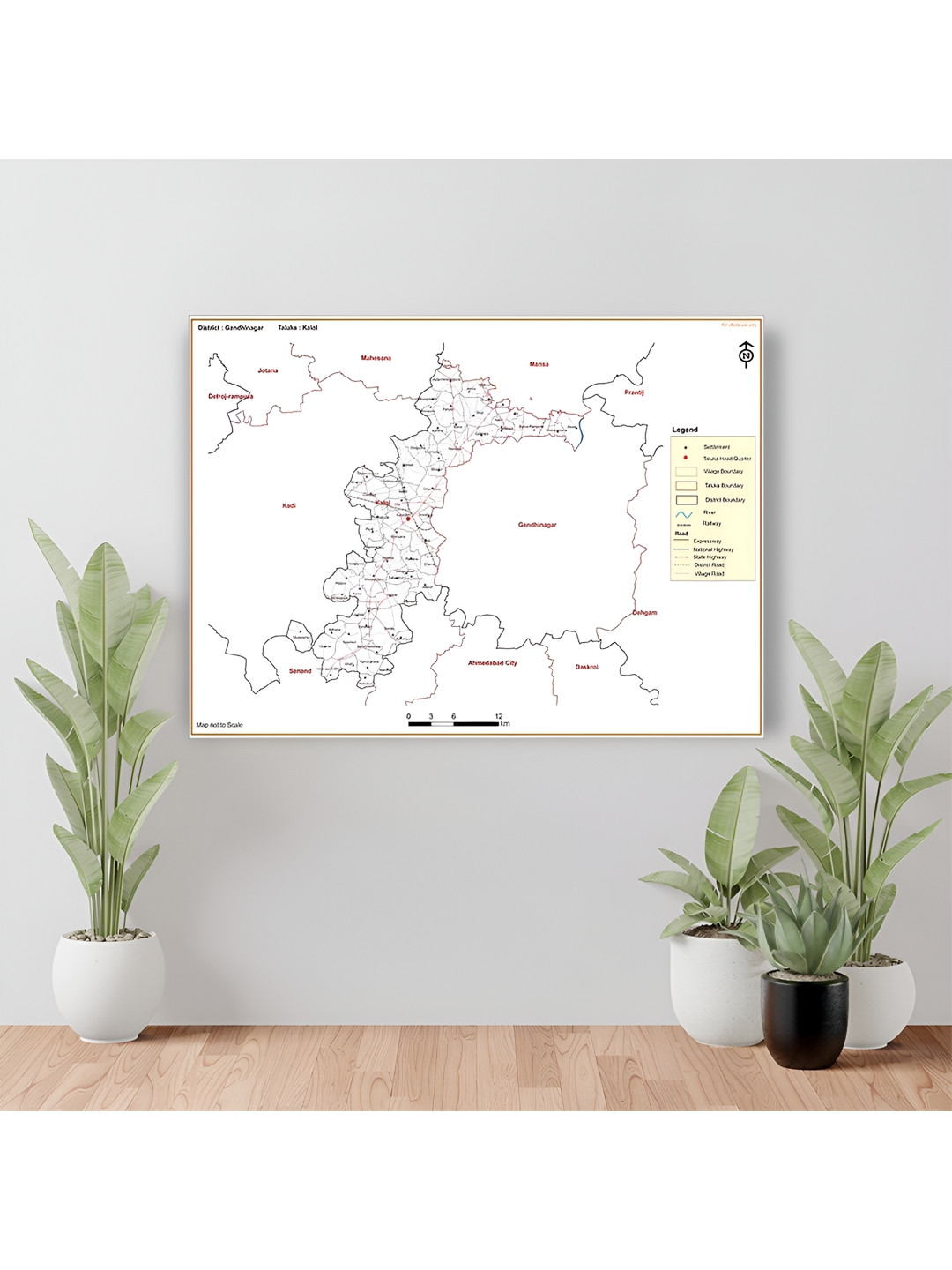 Wallpics White & Black Gandhinagar District Kalol Taluk Map Wall Sticker