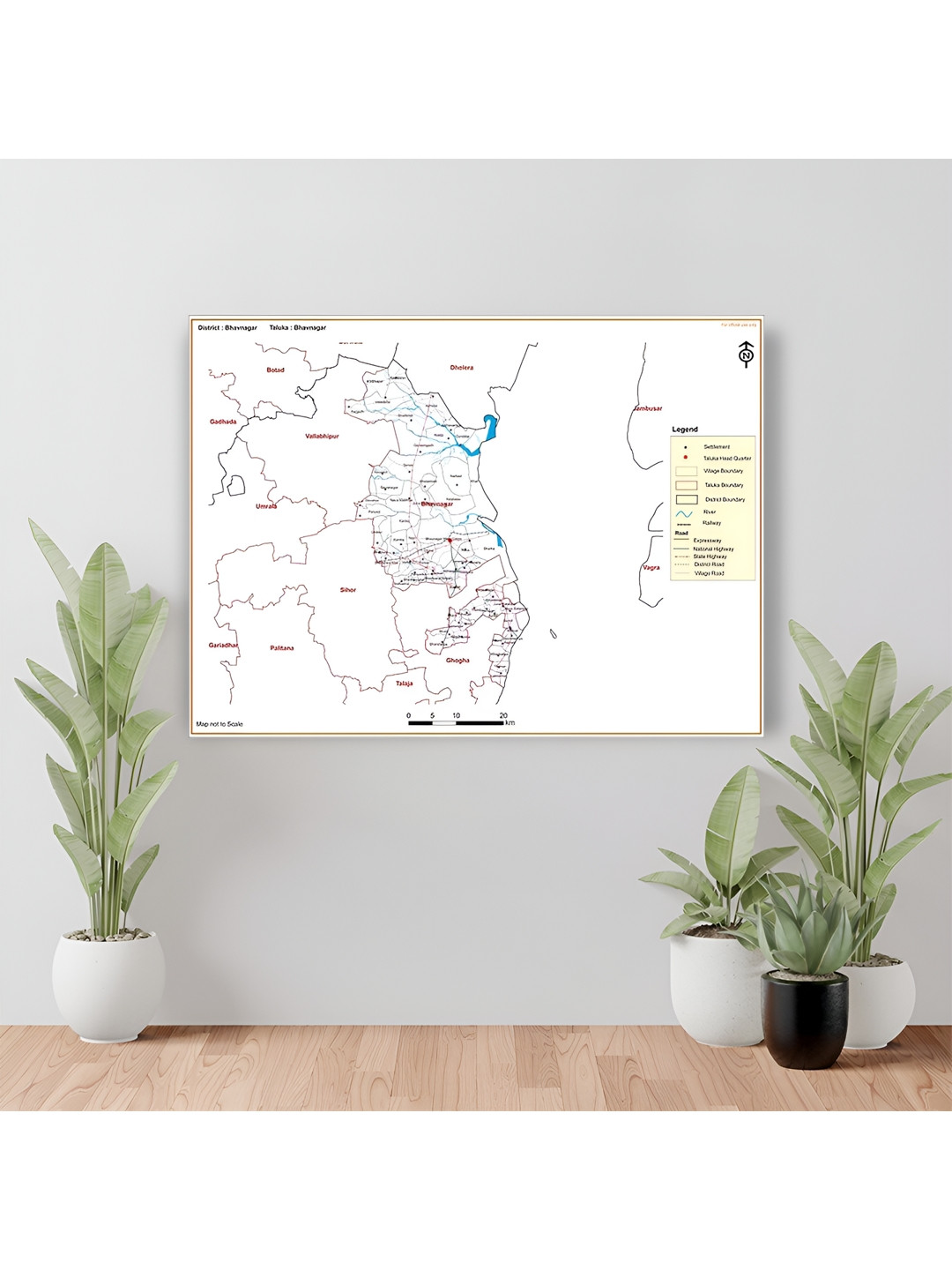 Wallpics White & Pink Bhavnagar Map Printed Waterproof Wall Sticker