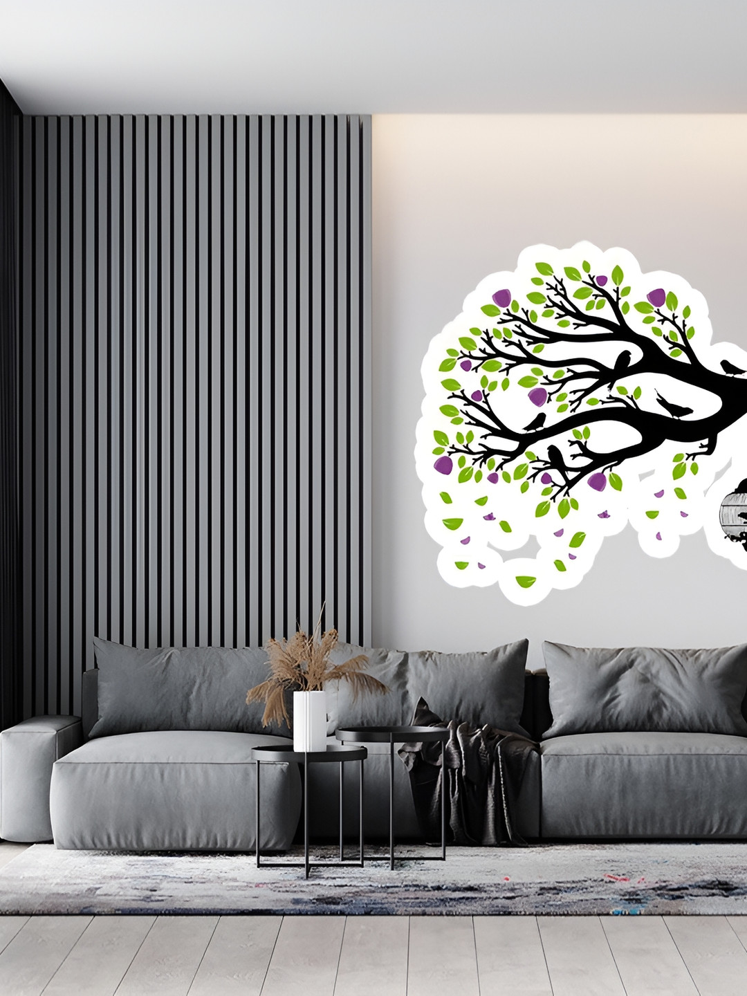 Wallpics Black & Green Tree with Bird Cage Printed Water Resistant Wall Sticker
