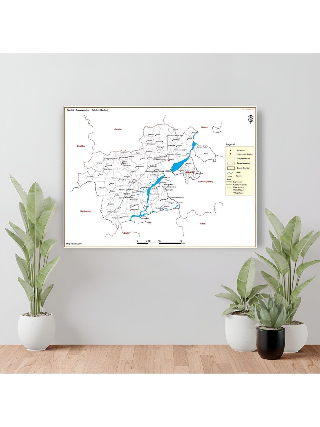Wallpics White & Blue Banaskantha District Map Printed Waterproof Wall Sticker