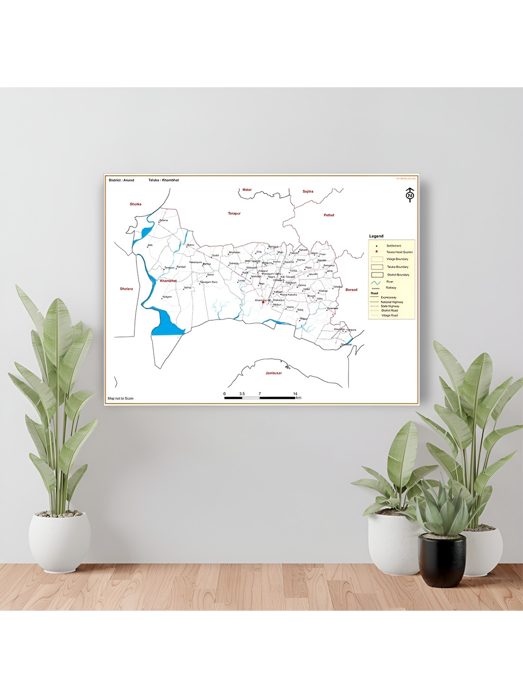 Wallpics White & Blue Anand District Map Printed Waterproof Wall Sticker