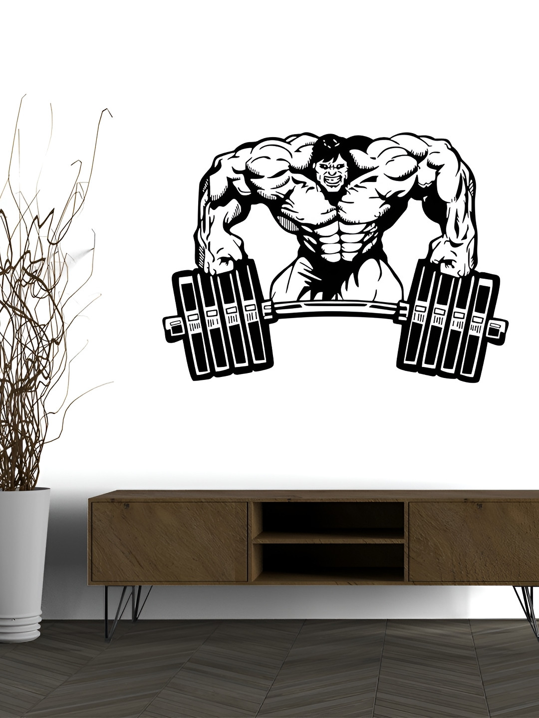 Wallpics White & Black Gym Hulk Printed Water Resistant Wall Sticker